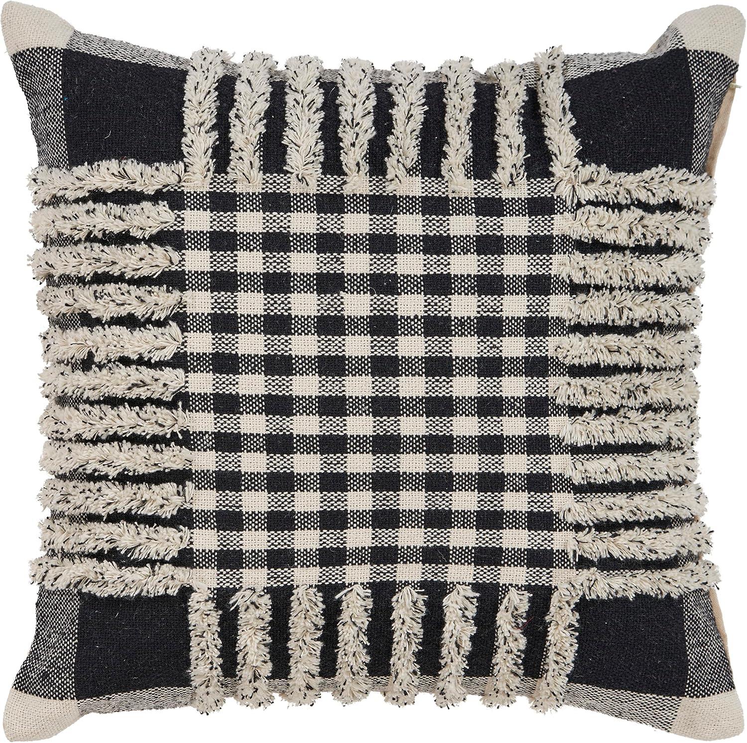 Ox Bay 18" x 18" Hand-Woven Black/ White Tartan/Plaid Organic Cotton Pillow Cover