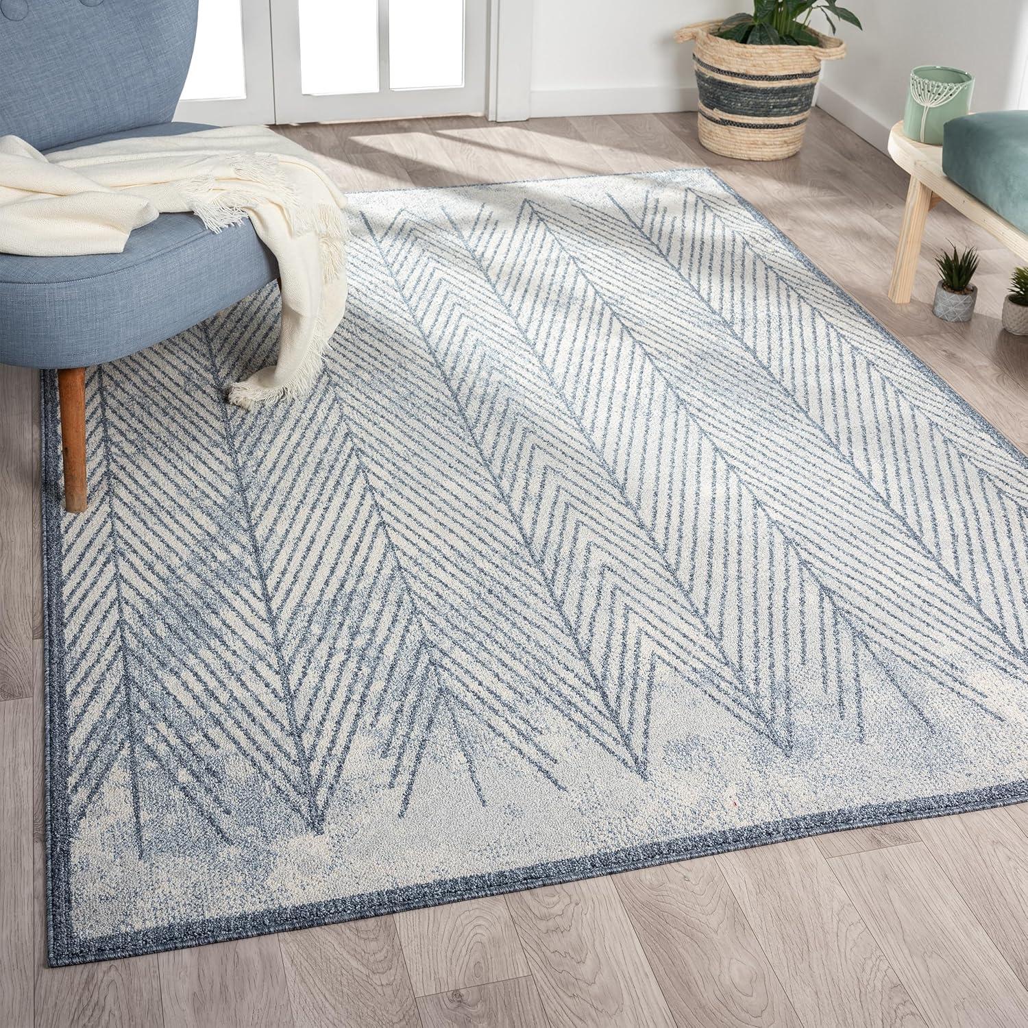 Blue and White Geometric Synthetic Area Rug, 2x3