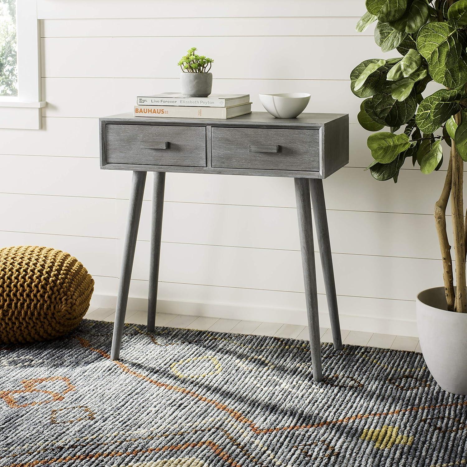 Transitional Slate Grey Rectangular 2-Drawer Console Table