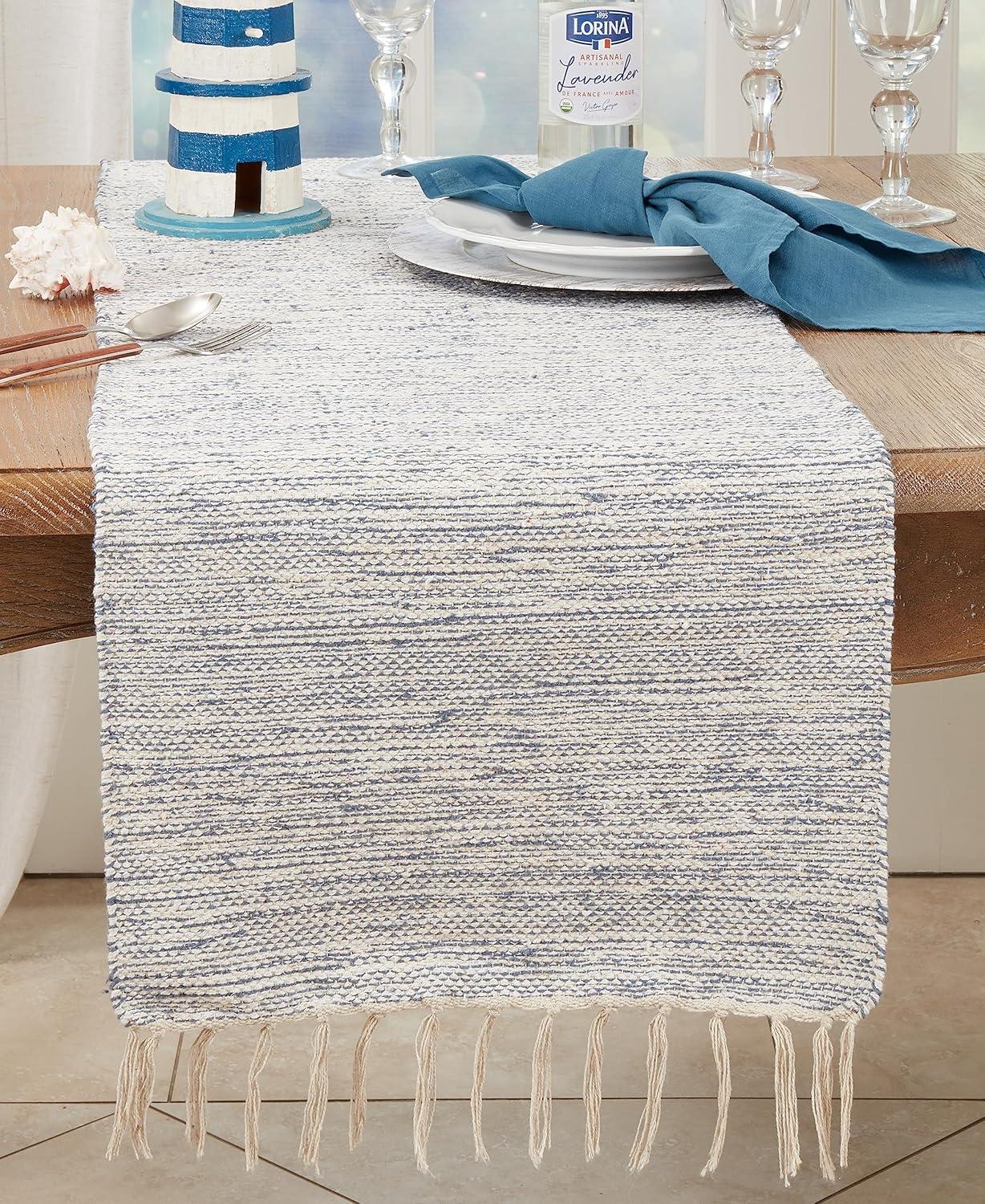Saro Lifestyle Boho Handloom Table Runner with Tassel Accents, 16"x72", Blue