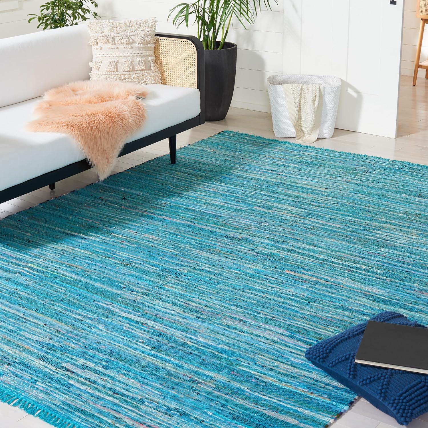 Rag Rug RAR121 Hand Woven Indoor Area Rug - Blue/Multi - 8'x10' - Safavieh.