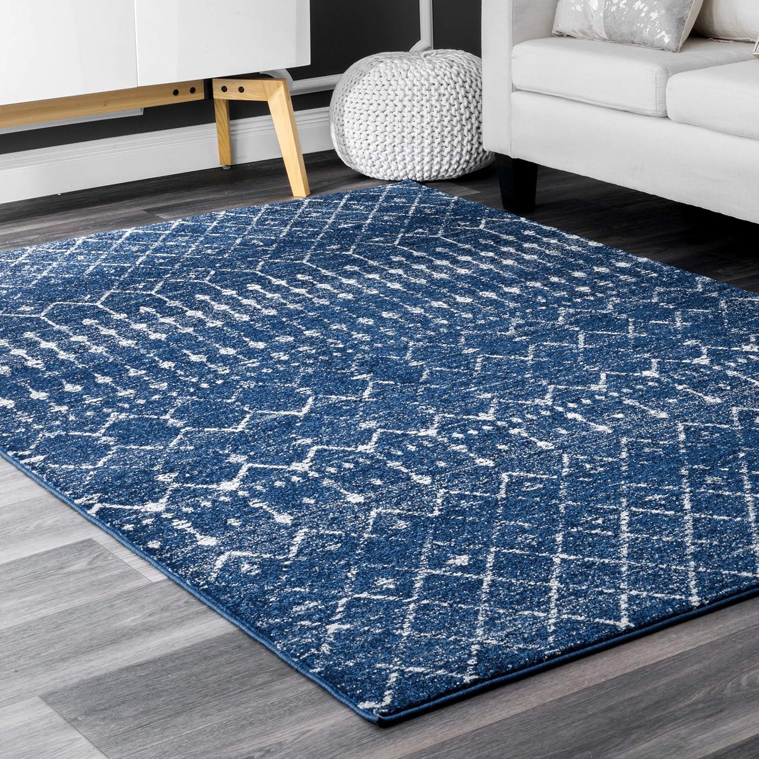 Blue Rectangular 4' x 6' Moroccan Trellis Area Rug