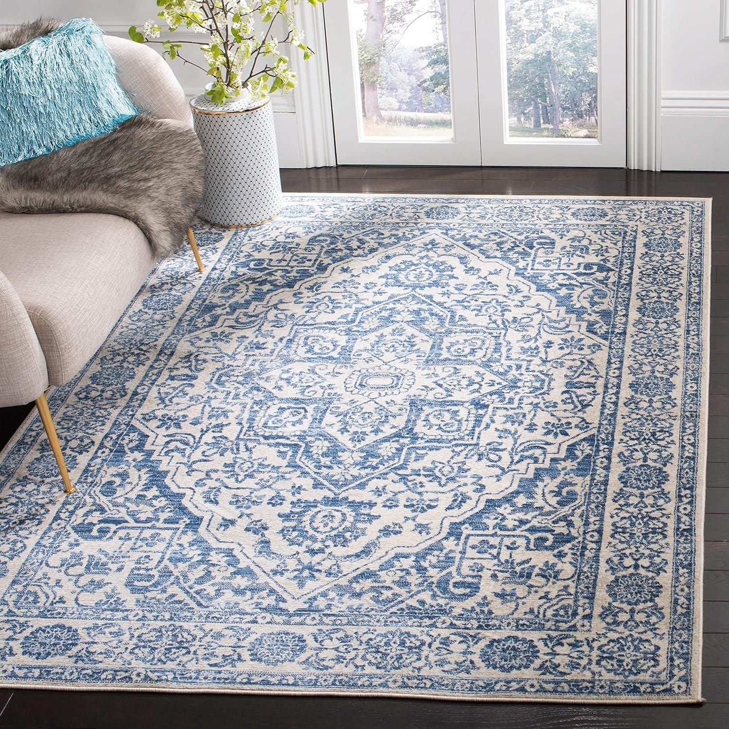 SAFAVIEH Brentwood Jaymz Floral Bordered Area Rug, 5'3" x 7'6", Navy/Light Grey