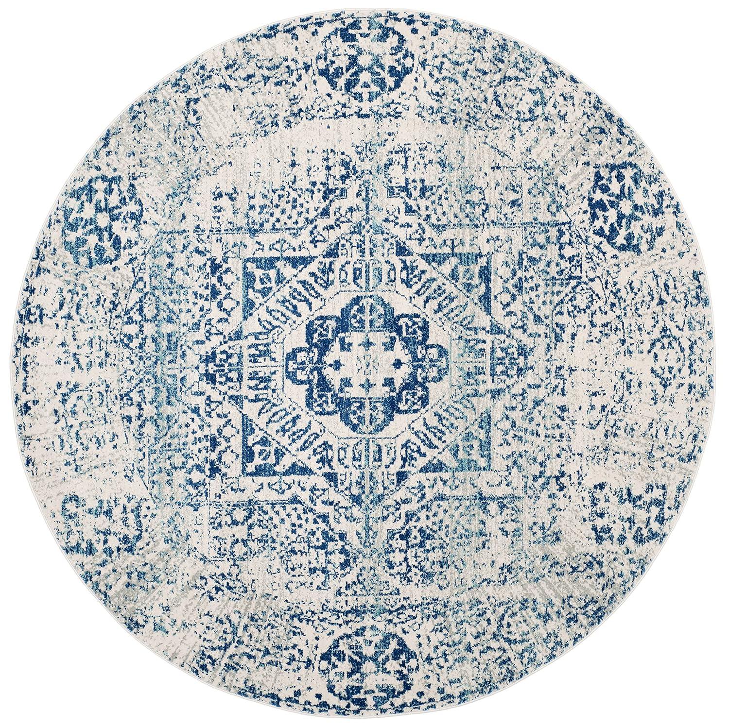 Evoke EVK260 Power Loomed Accent Rug - Ivory/Blue - 3' Round - Safavieh.