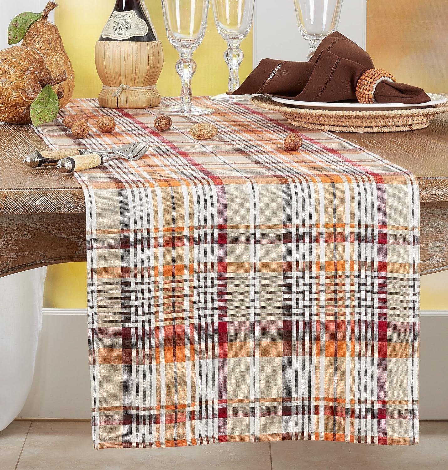 16 x 72 in. Plaid Oblong Cotton Table Runner, Multi Color