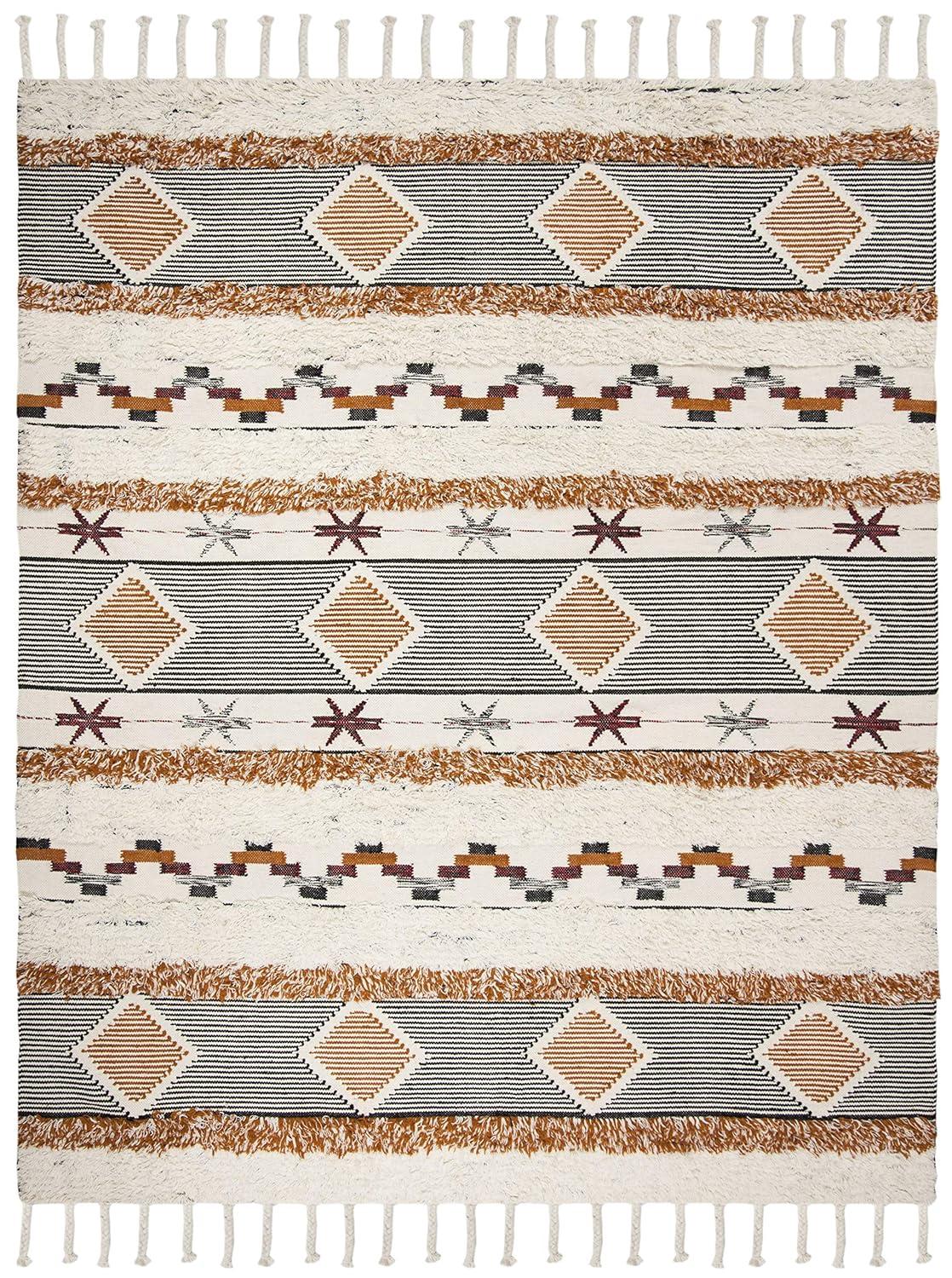 Kenya KNY904 Hand Knotted Area Rug - Ivory/Black-Orange - 9'x12' - Safavieh