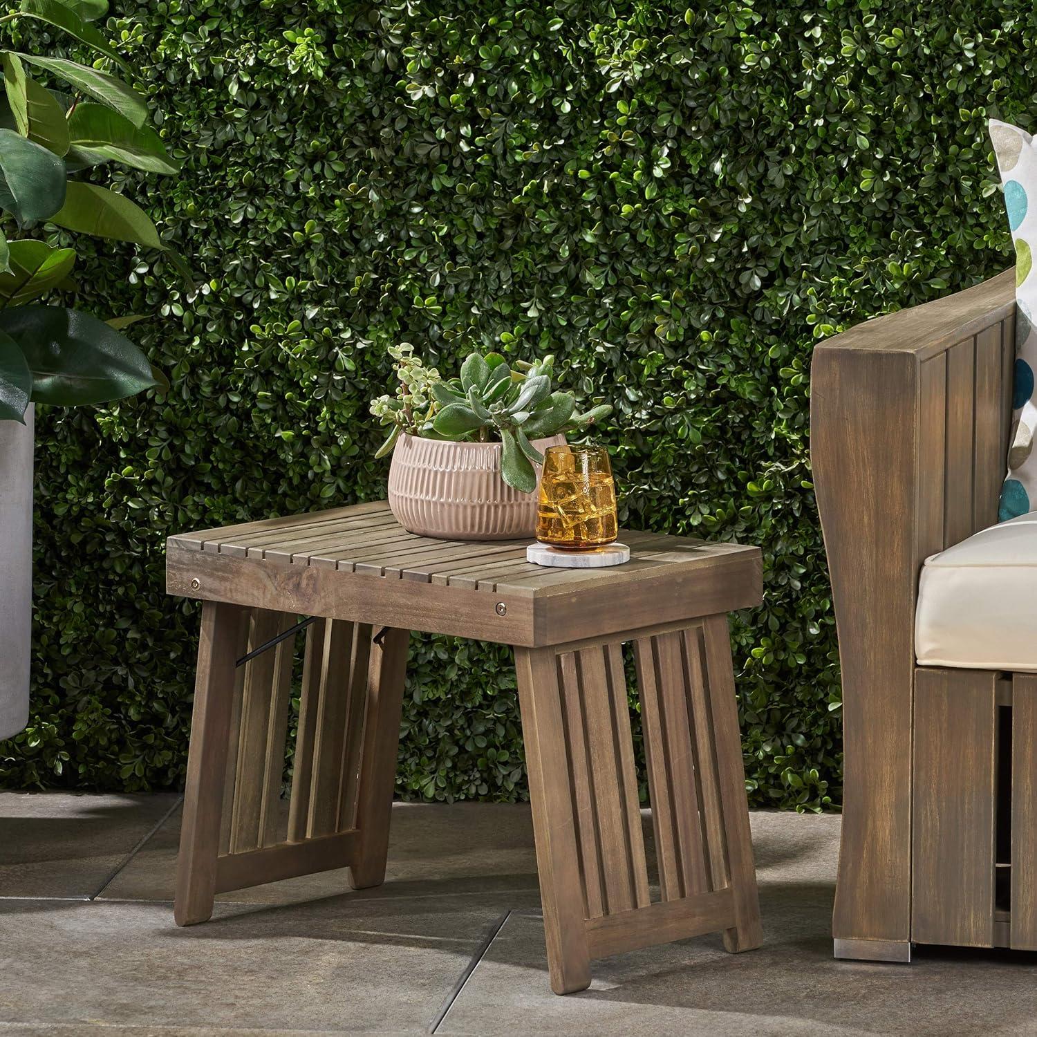 Kyoto Acacia Wood Folding Side Table: Compact, Water-Resistant Patio Furniture - Christopher Knight Home