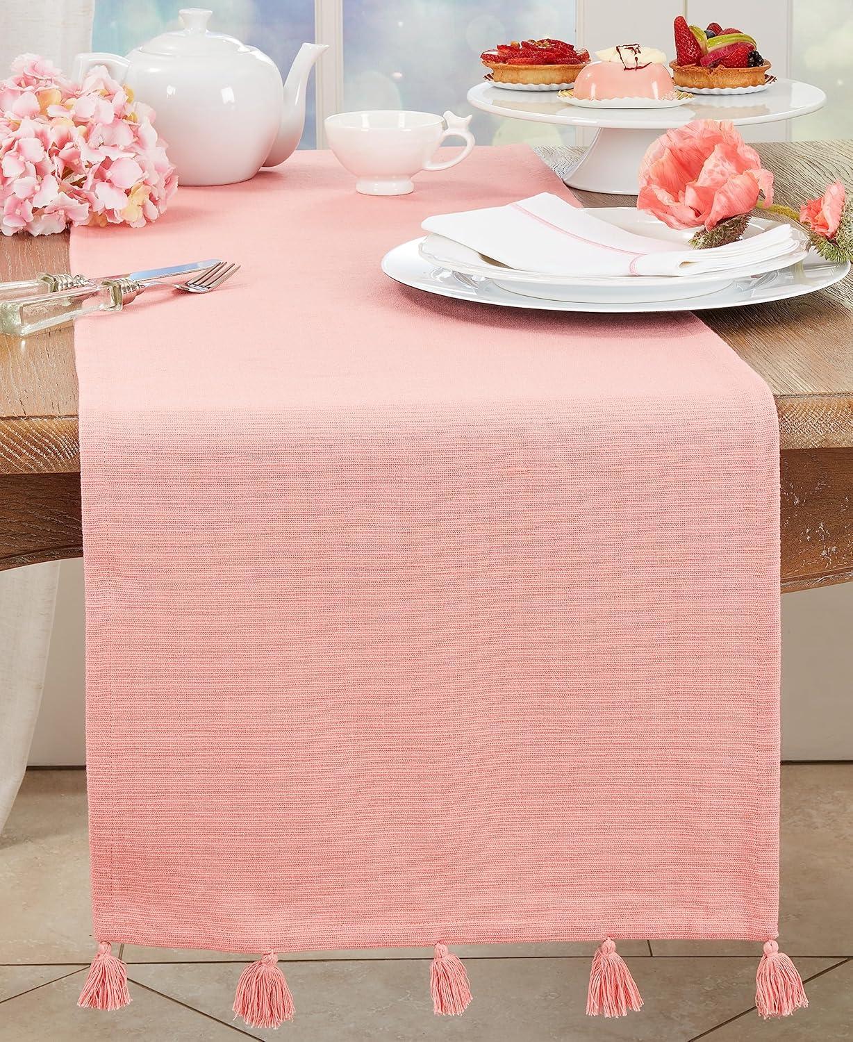 Saro Minimalist Luxe Tassel Table Runner
