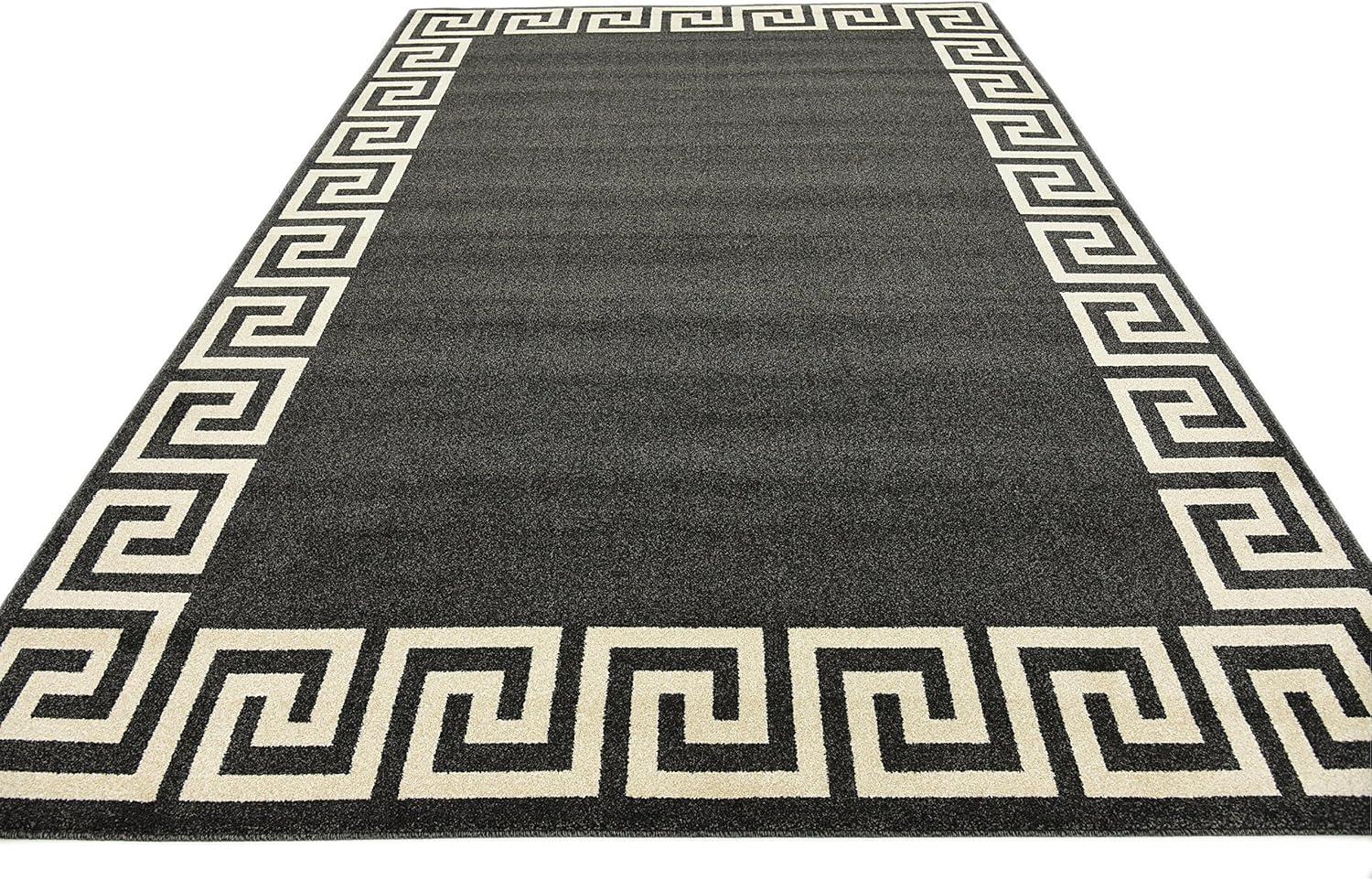 Athens Charcoal Geometric Border 7' x 10' Synthetic Area Rug