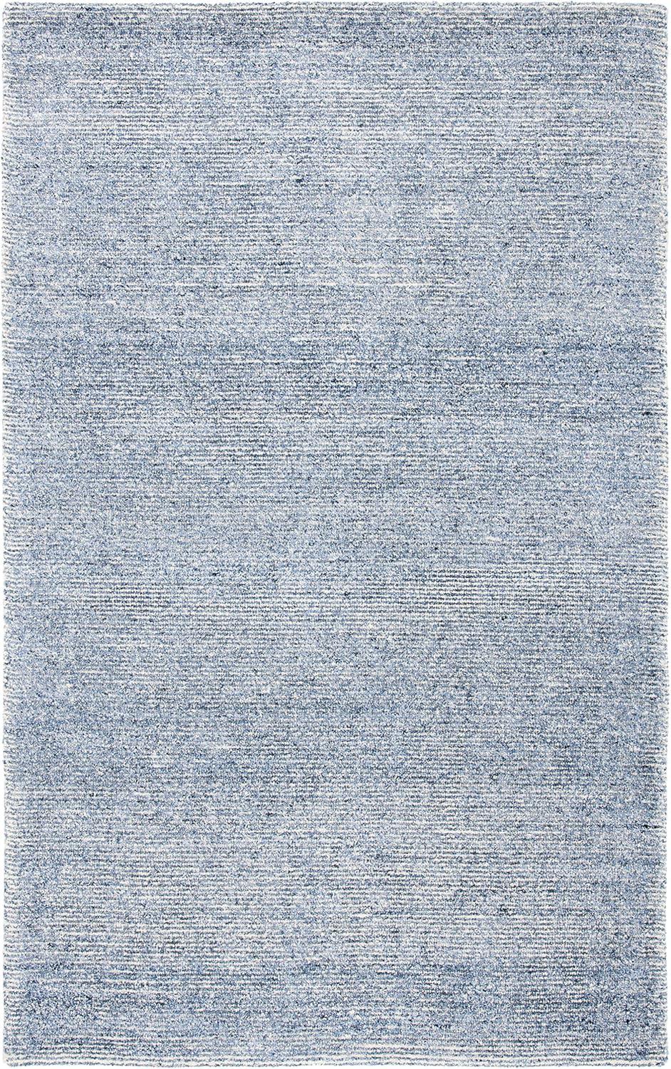 Handmade Artisan Tufted Blue Wool Rectangular Rug - 5' x 8'