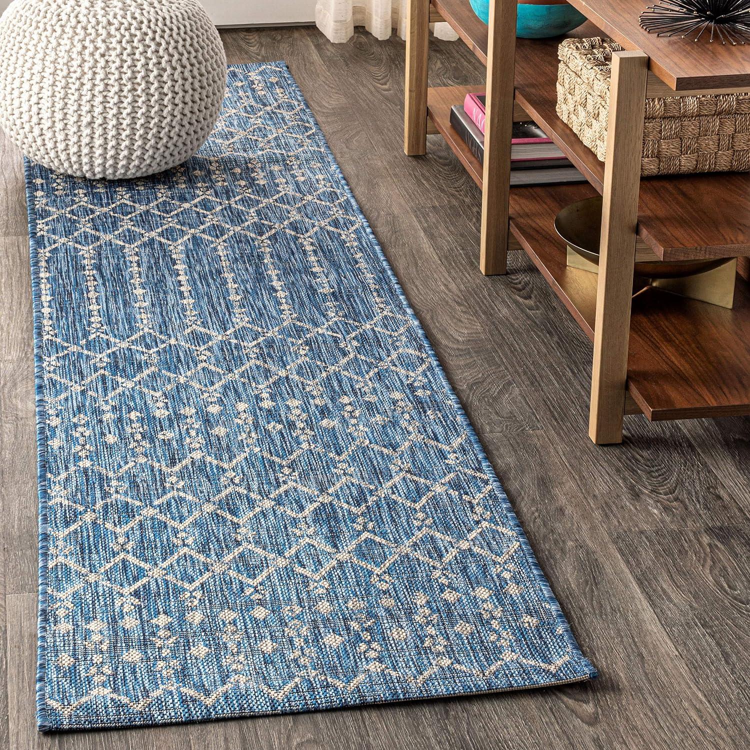 8'x10' Ourika Moroccan Geometric Textured Weave Indoor/Outdoor Area Rug, Navy/Light Gray - JONATHAN Y