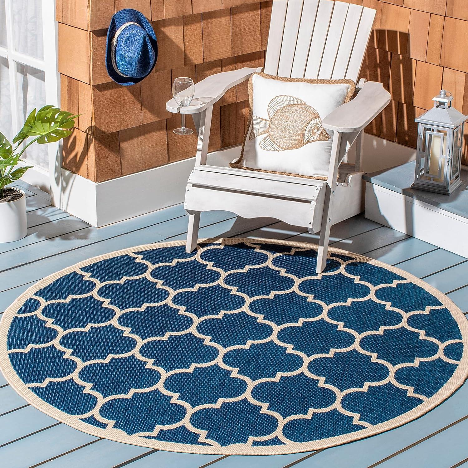 Reversible Blue and Bone Quatrefoil 9' x 12' Indoor/Outdoor Rug