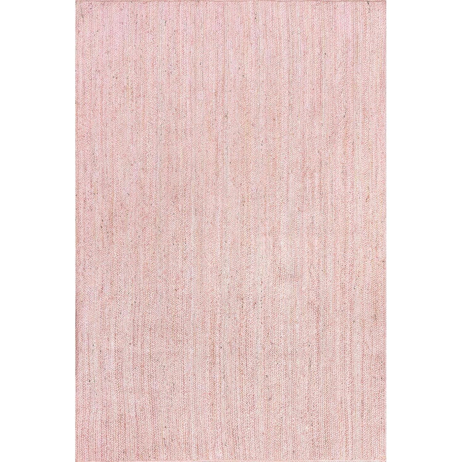 nuLOOM 6x9 Rigo Jute Hand Woven Area Rug, Pink, Solid Farmhouse Design, Natural Fiber, For Bedroom, Living Room, Dining Room, Hallway, Office, Kitchen, Entryway