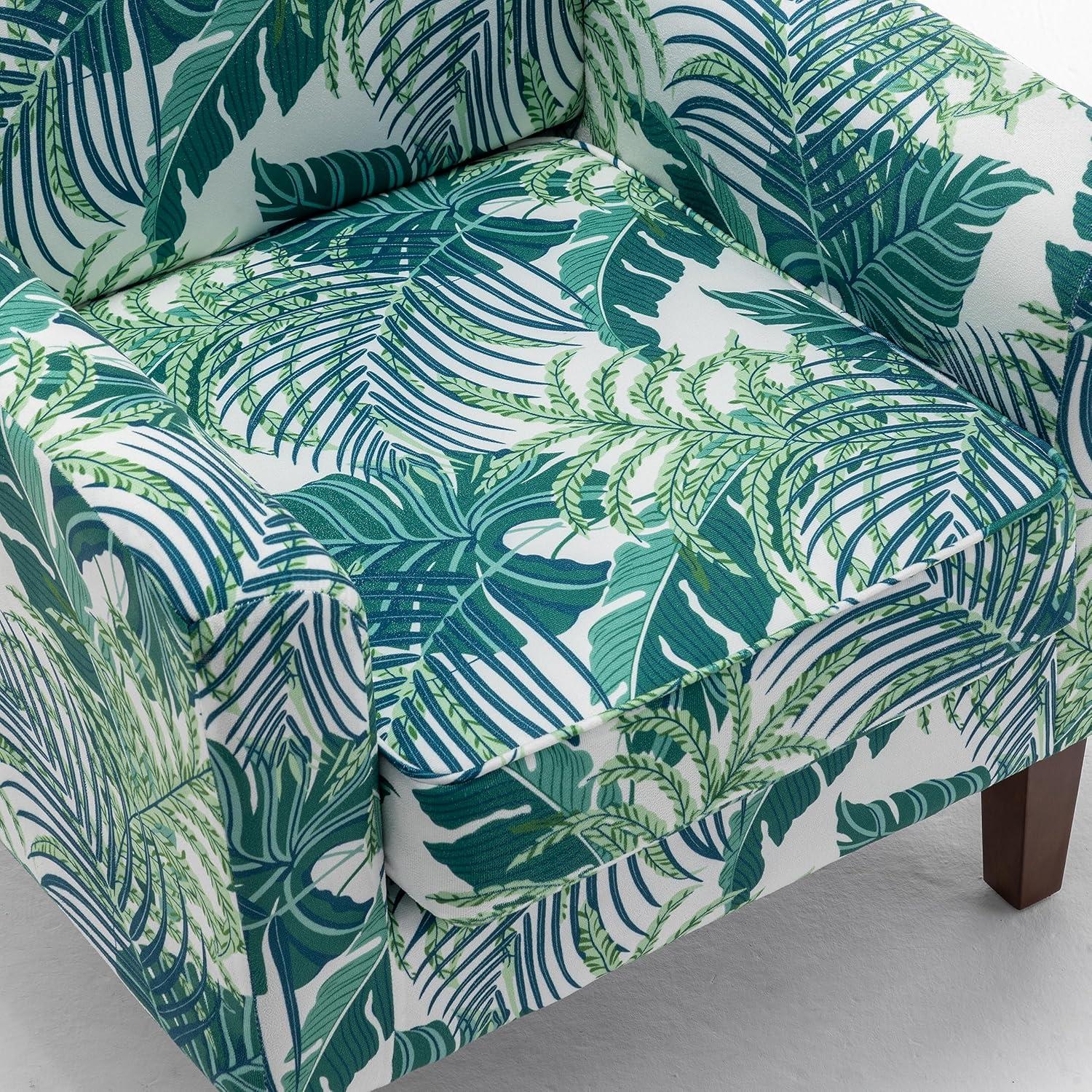 Contemporary Accent Arm Chair with Birch Wood Frame and Velvet Upholstery, Armchair for Office and Living Room Decor, Removable Cushions, 01 Printed Fabric