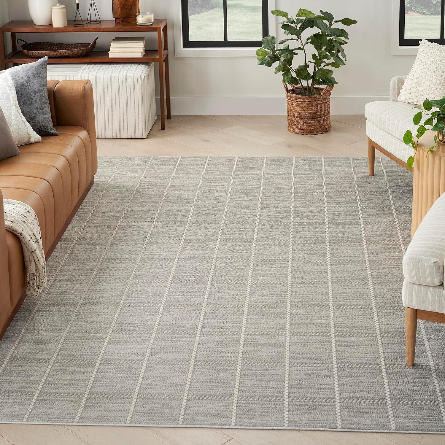 Light Grey Geometric 5' x 7' Synthetic Area Rug