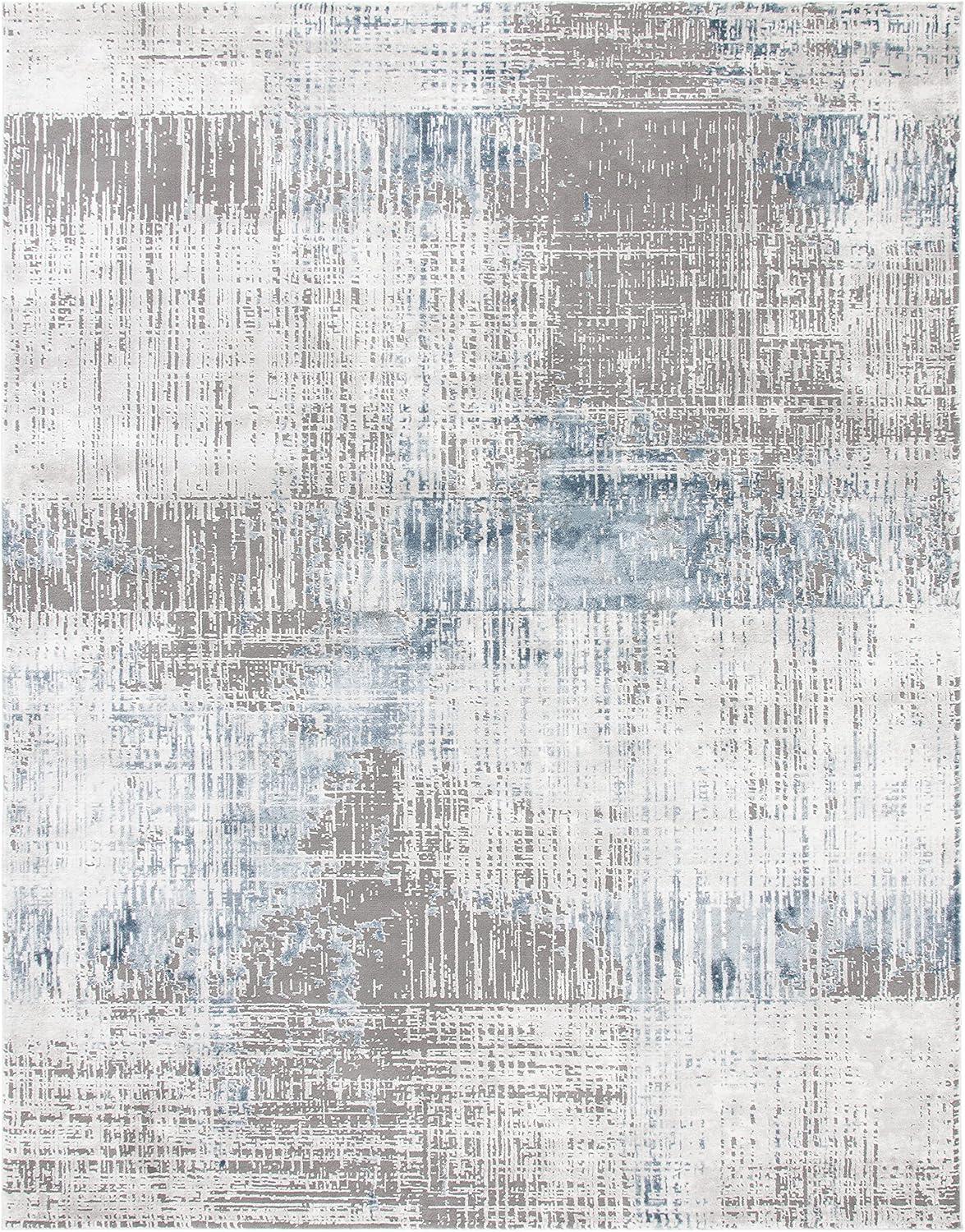 Modern Abstract Grey/Blue Synthetic Area Rug 6'7" x 9'