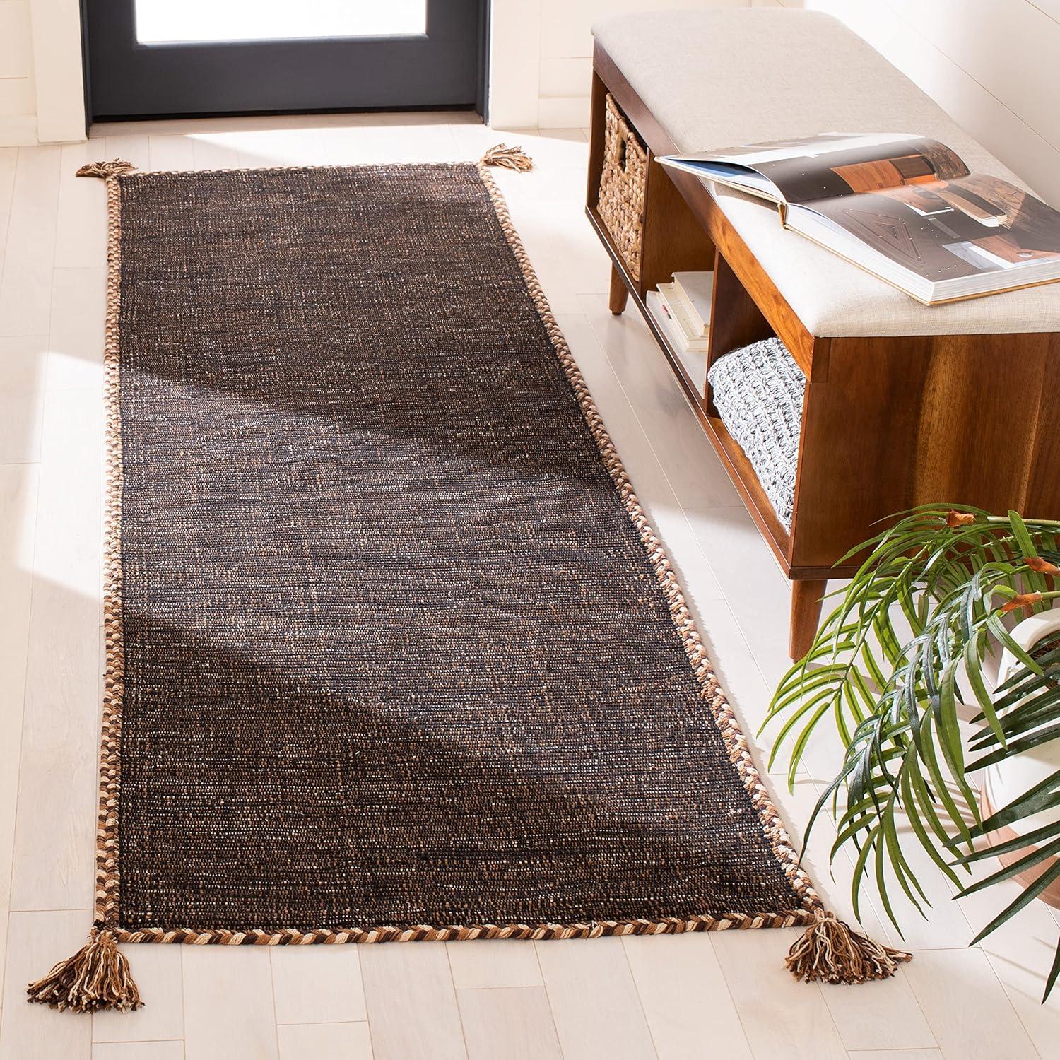 Coastal Casual Black Cotton Flat Woven Runner Rug 27" x 10"