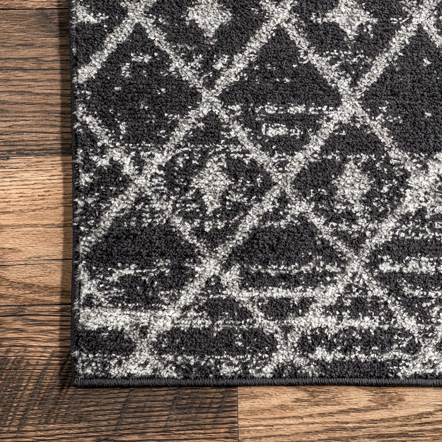 Handmade 7x9 Black Geometric Synthetic Area Rug