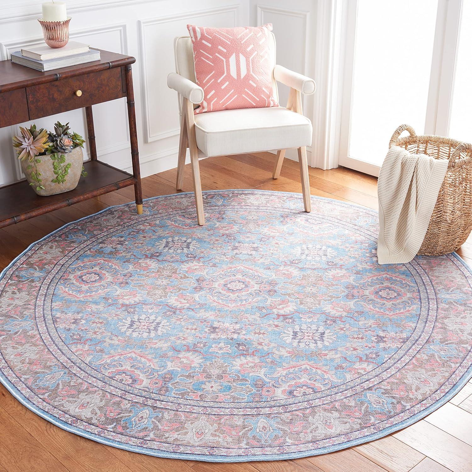 Safavieh Serapi 6'7" Round Rust and Blue Washable Area Rug