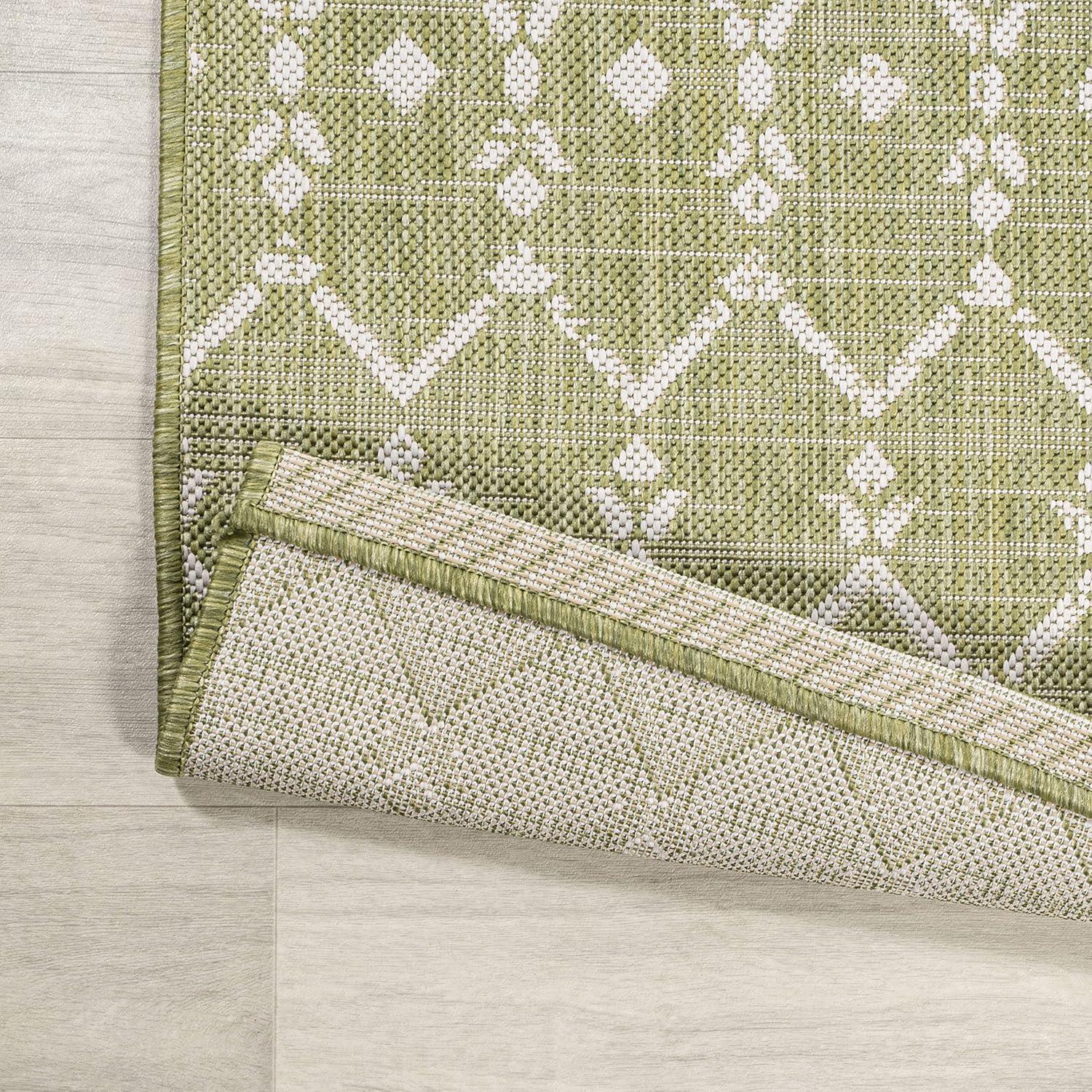 9' x 12' Ourika Moroccan Geometric Textured Weave Indoor/Outdoor Area Rug, Light Green/Cream - JONATHAN Y