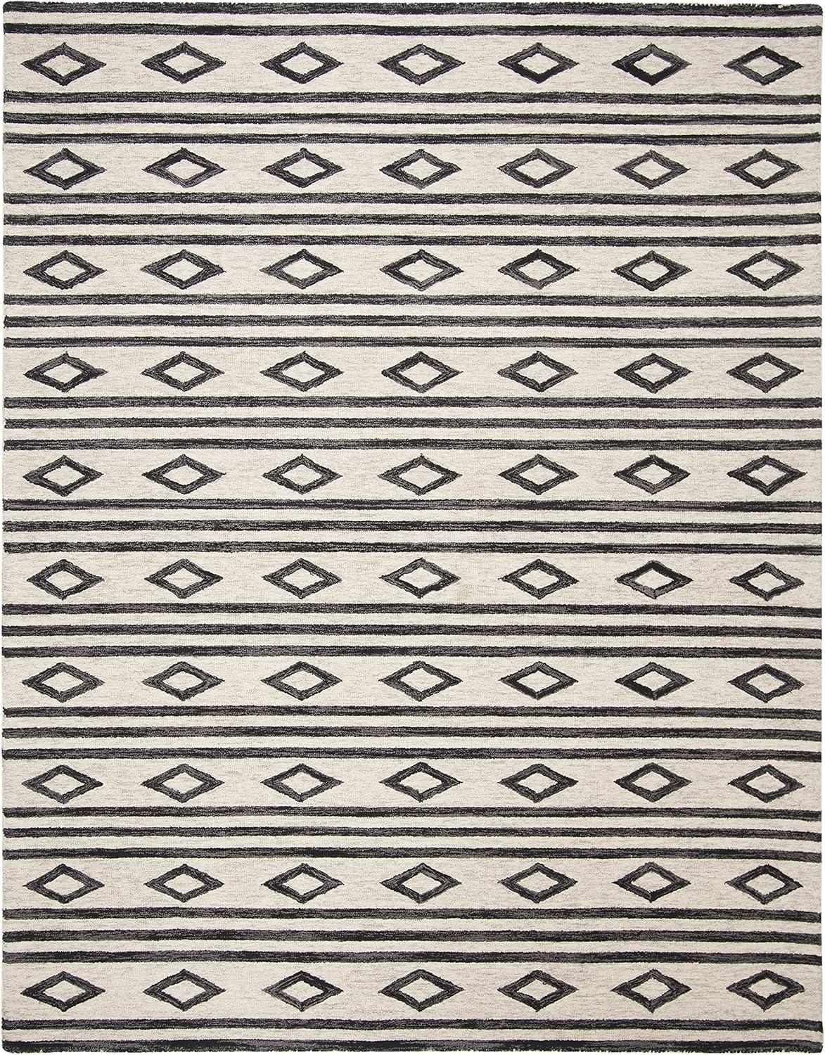 Ivory and Charcoal Handmade Wool Rectangular Area Rug