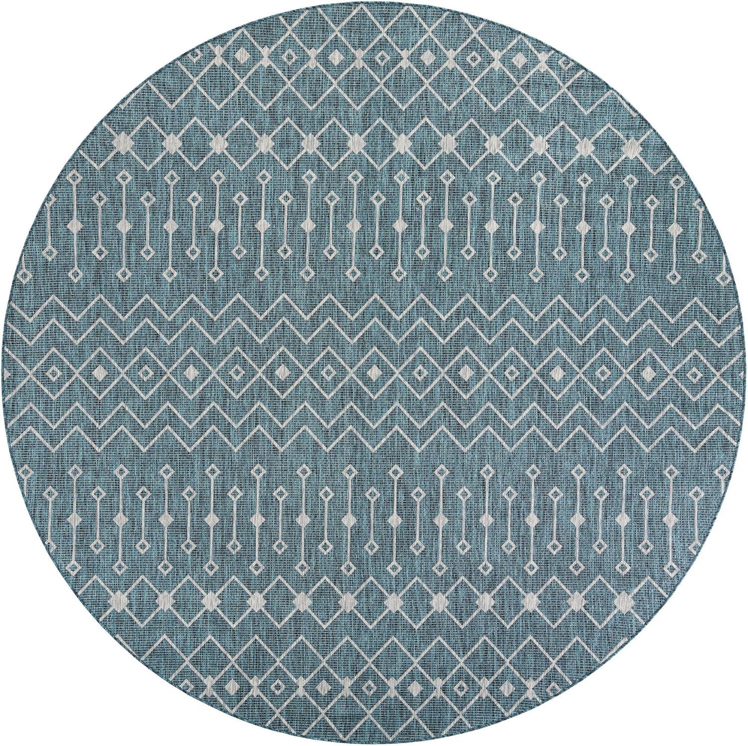 Unique Loom 10' 0 x 10' 0 Round Indoor/Outdoor Trellis Blue Area Rug