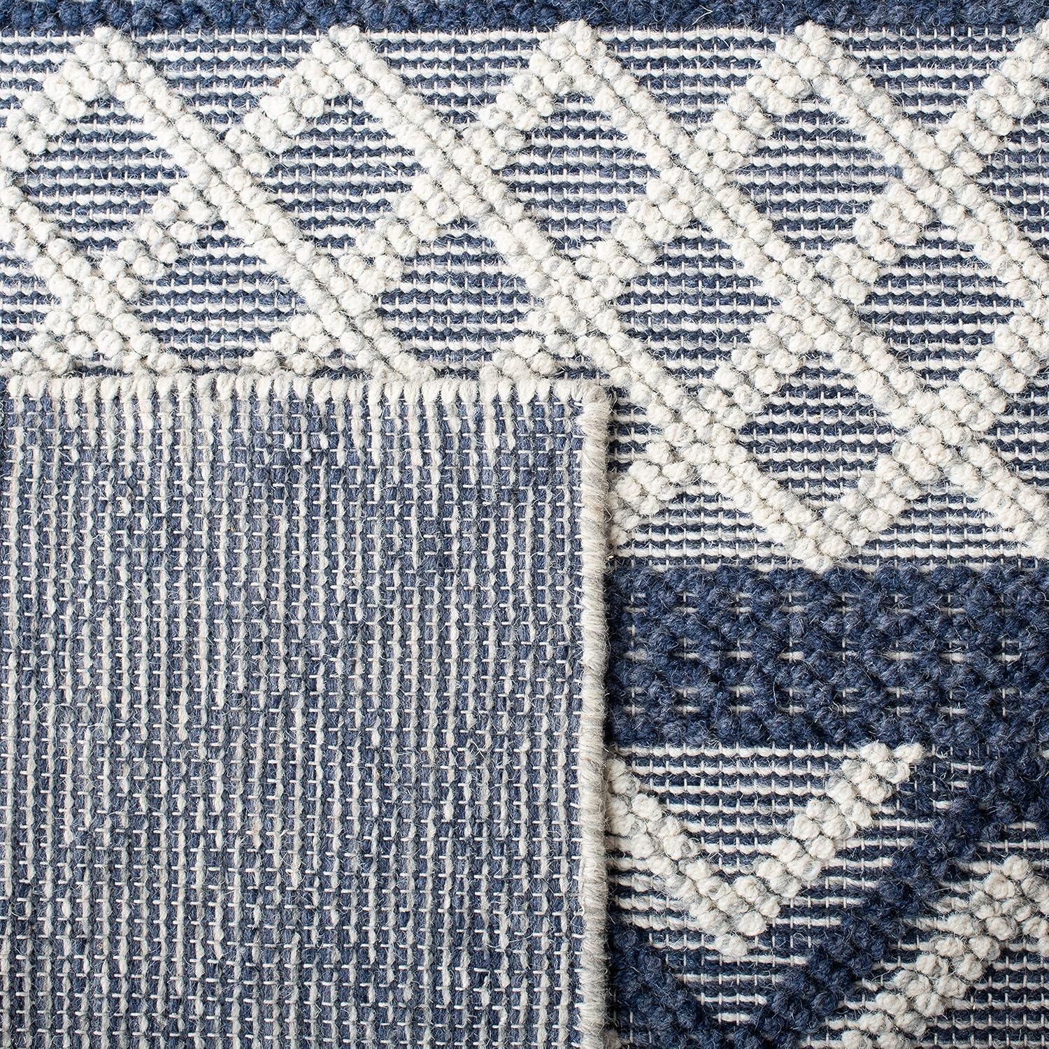 Ivory and Blue Handwoven Wool 6' x 9' Area Rug