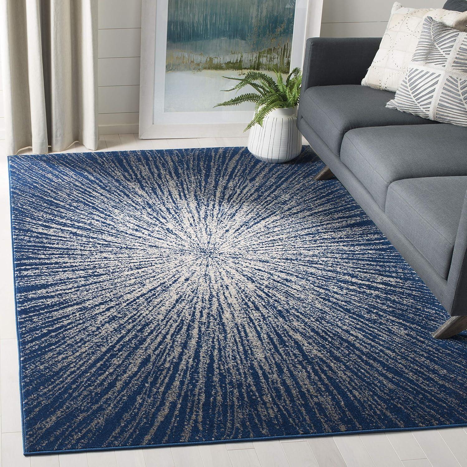 SAFAVIEH Evoke Vana Abstract Sunburst Area Rug, Navy/Ivory, 6'7" x 6'7" Square