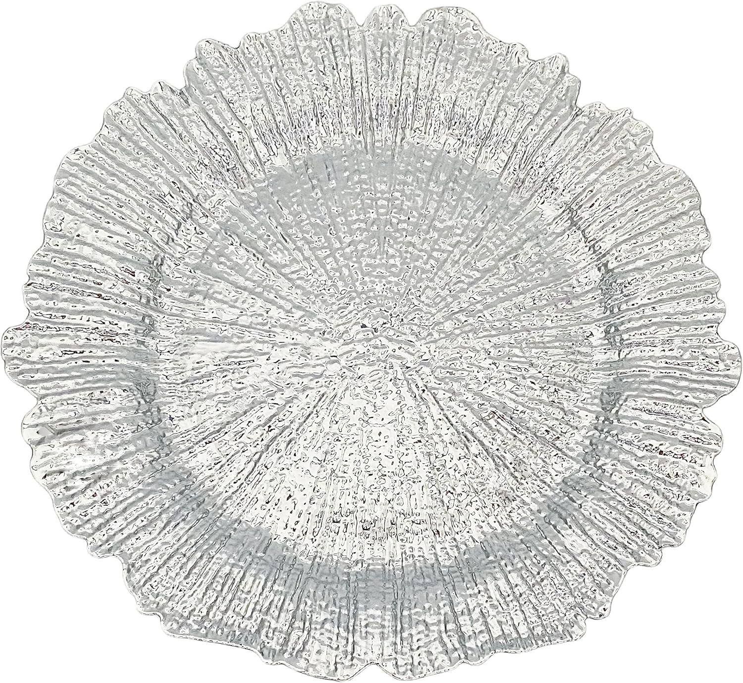 13 Inch Light Blue Charger Plates, Round Plastic Reef Plate Chargers for Dinner Plates, Wedding, Party Elegant Decoration Place Mats (24, Light Blue)