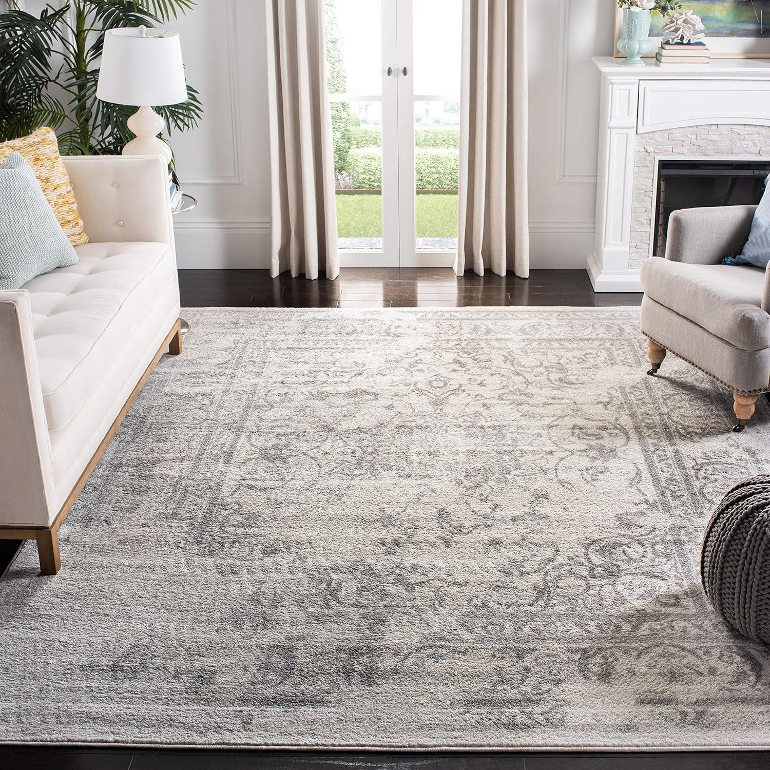 Ivory and Silver Square Synthetic Traditional Area Rug