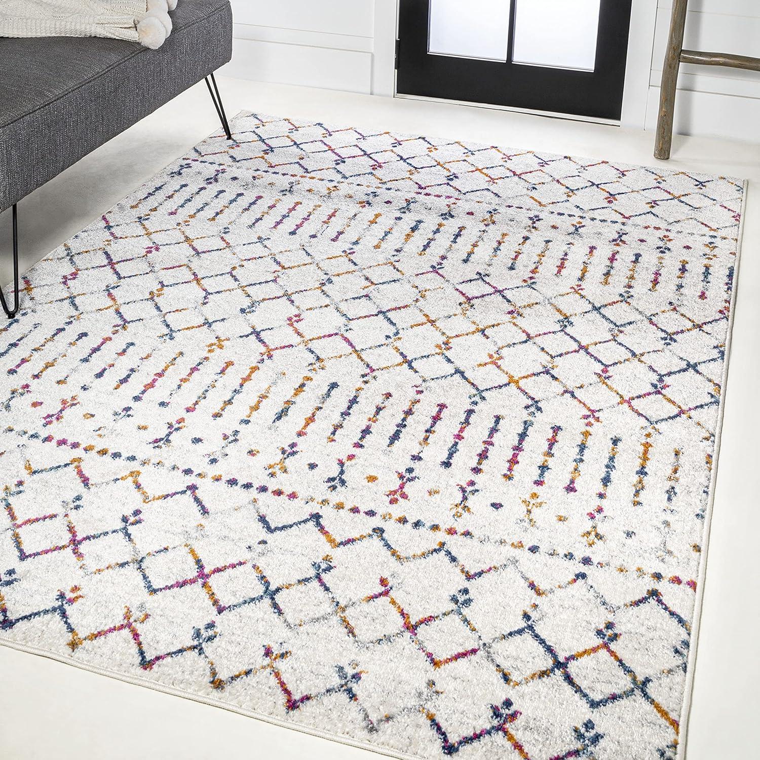 8'x10' Moroccan HYPE Boho Vintage Diamond Area Rug, Cream/Multi - JONATHAN Y