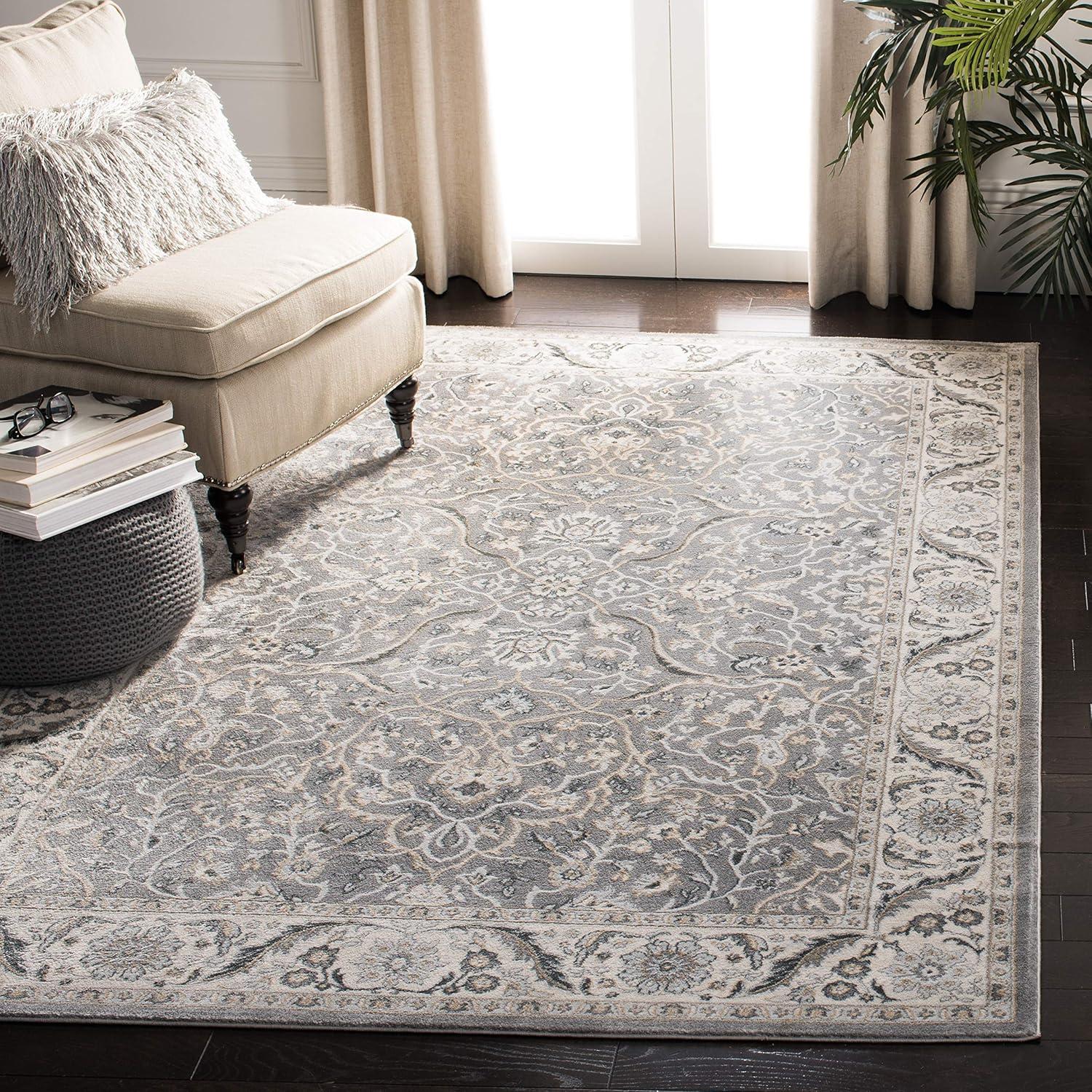 Elegant Isabella Grey Round Synthetic Area Rug, 4' x 6'