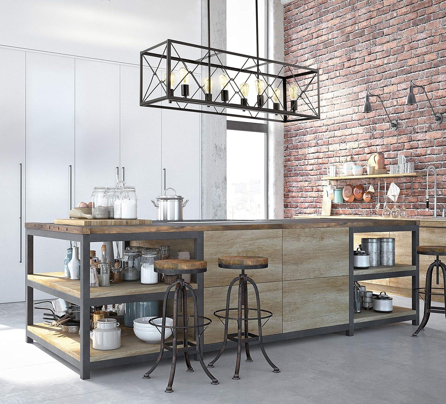 JONATHAN Y Galax 39" 8-Light Adjustable Iron Farmhouse Industrial LED Dimmable Pendant, Oil Rubbed Bronze