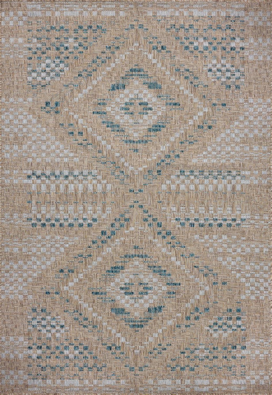 Topanga I Indoor / Outdoor Rug by Amber Lewis x Loloi - Natural and Aqua / 3'11" x 5'11"