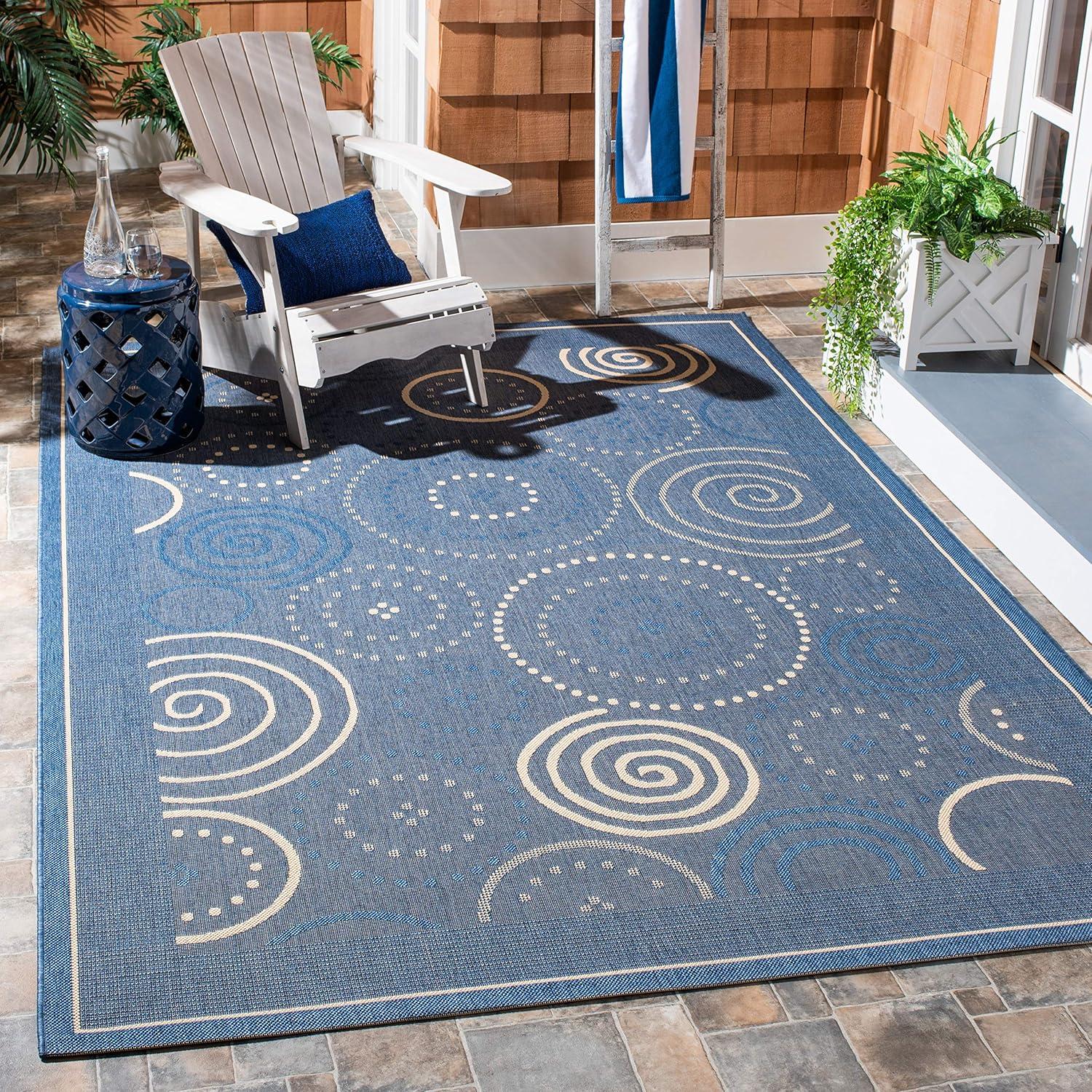 SAFAVIEH Courtyard Hugo Geometric Indoor/Outdoor Area Rug, 9' x 12', Blue/Natural
