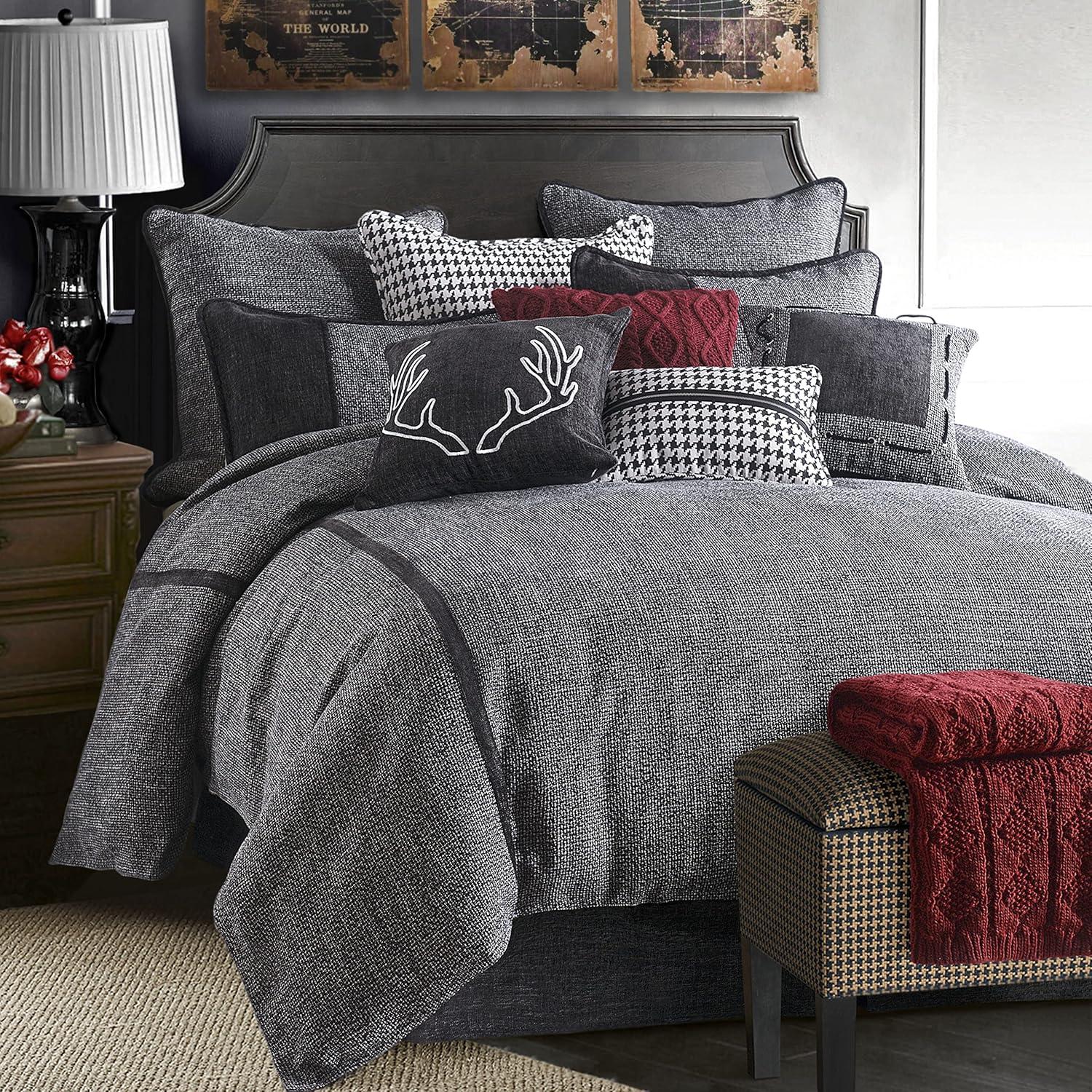Hamilton Gray Chenille Traditional Modern Rustic 4 Piece Comforter Set