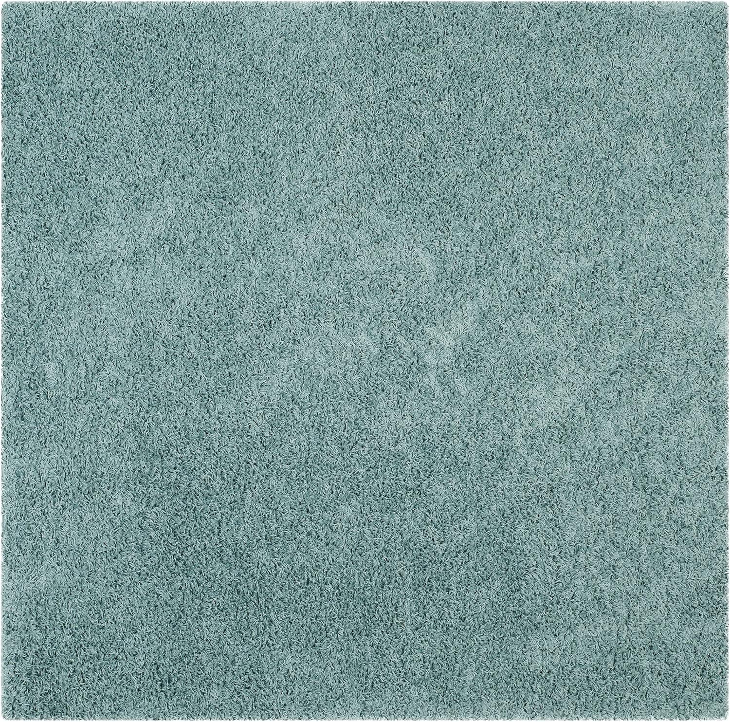 Luxurious Seafoam Square Shag Area Rug, Synthetic Easy Care, 6'7"