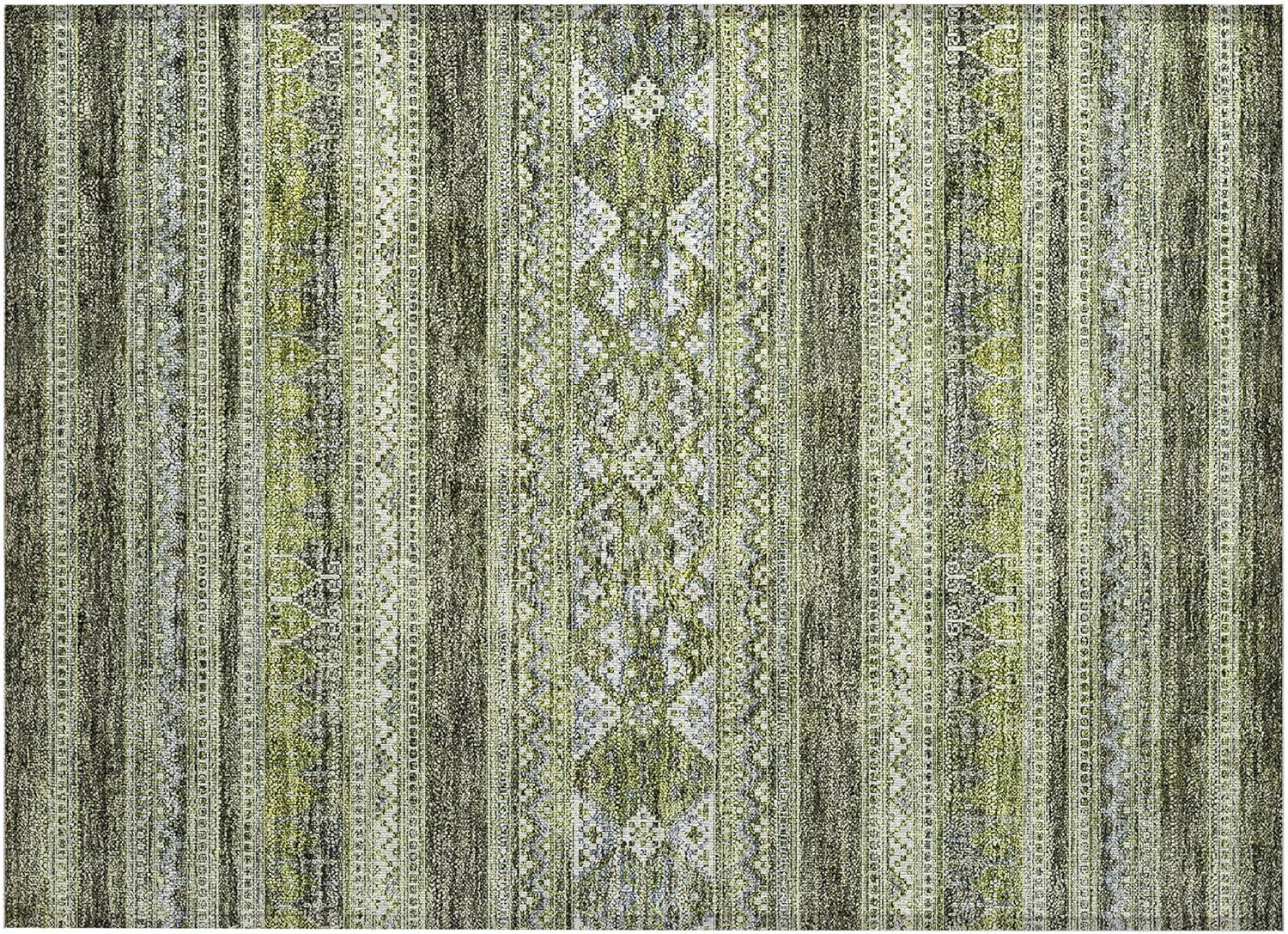 Olive Green Synthetic Flat Woven Rectangular Rug