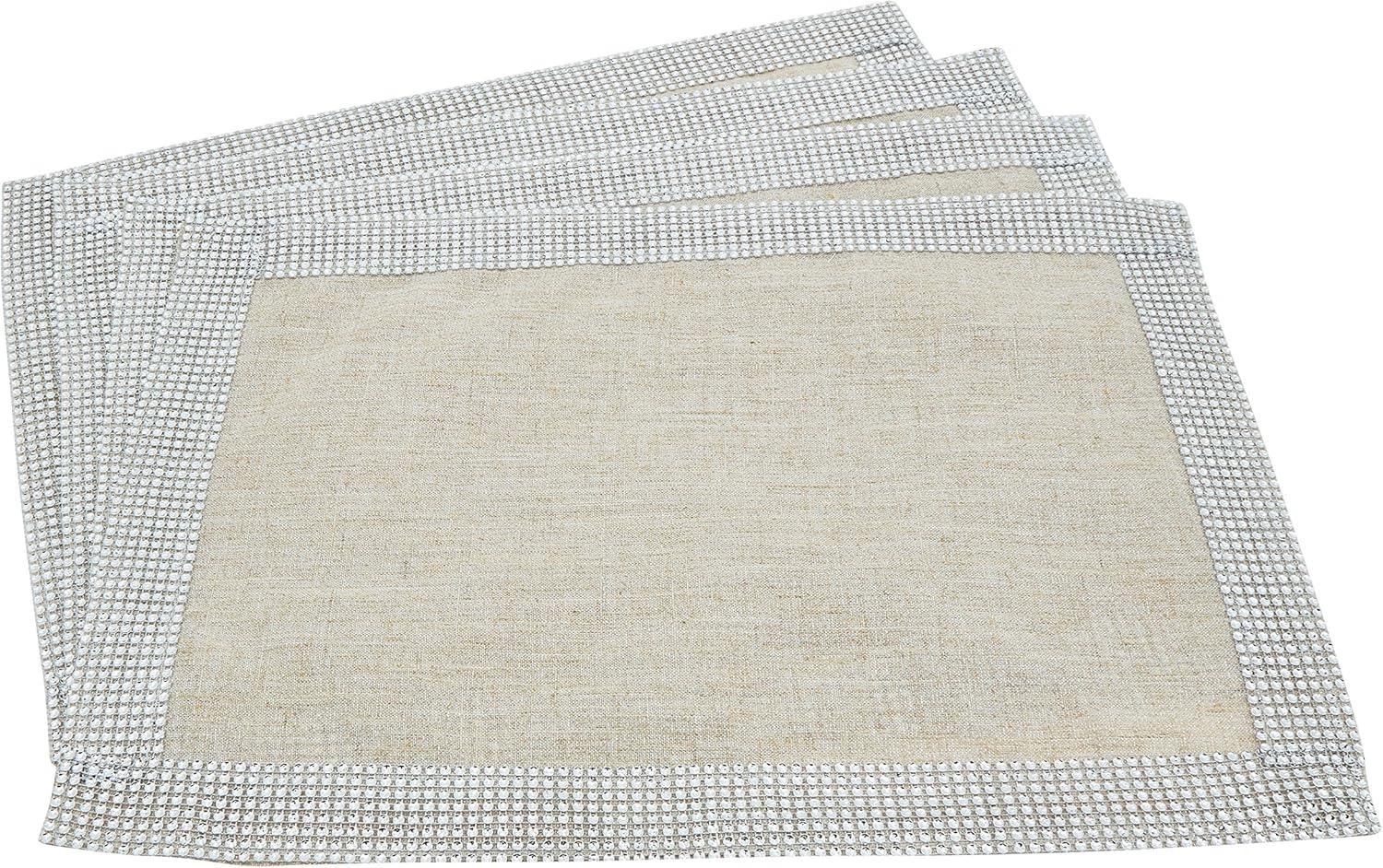 Silver Studded Linen-Blend Placemats (Set of 4)