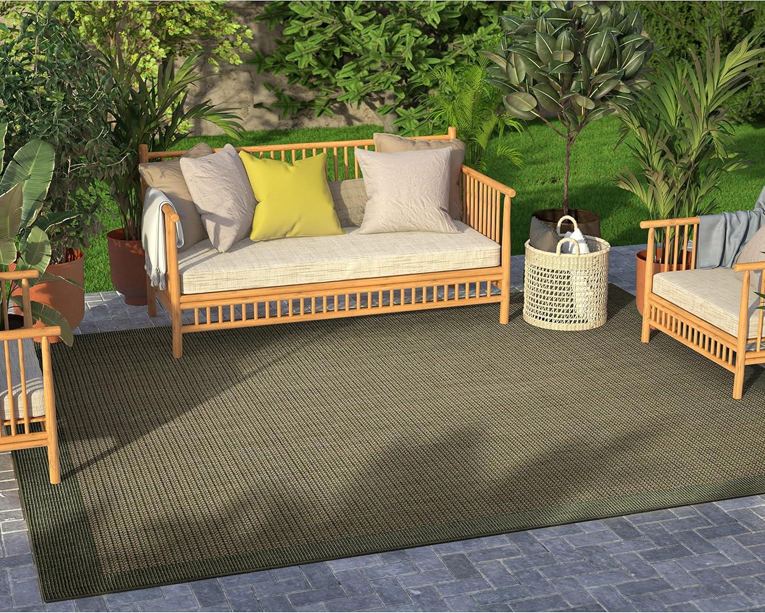 Marshanna Odin Solid Striped Border Indoor Outdoor Green Flatweave Rug