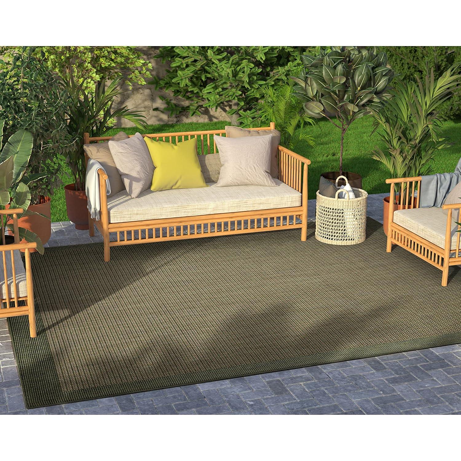 Marshanna Odin Solid Striped Border Indoor Outdoor Green Flatweave Rug