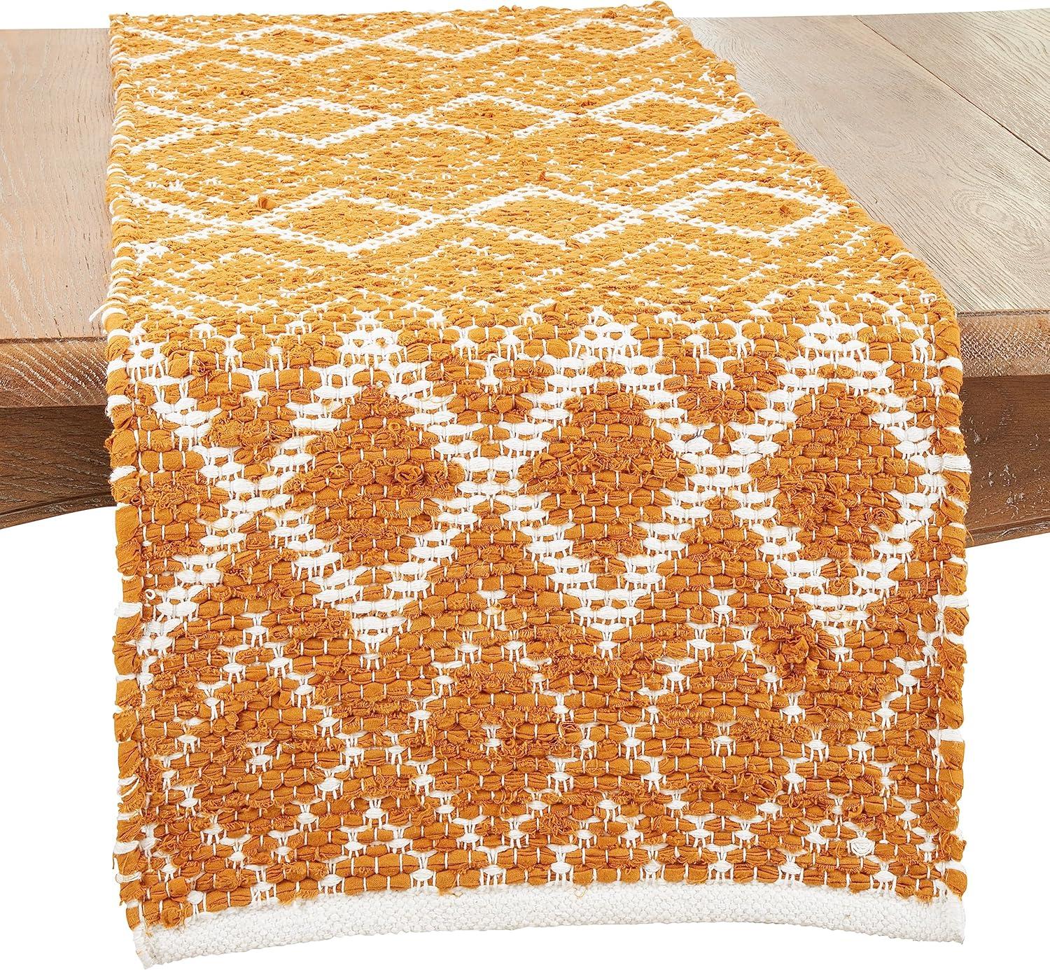 Saro Diamond Weave Chindi Table Runner