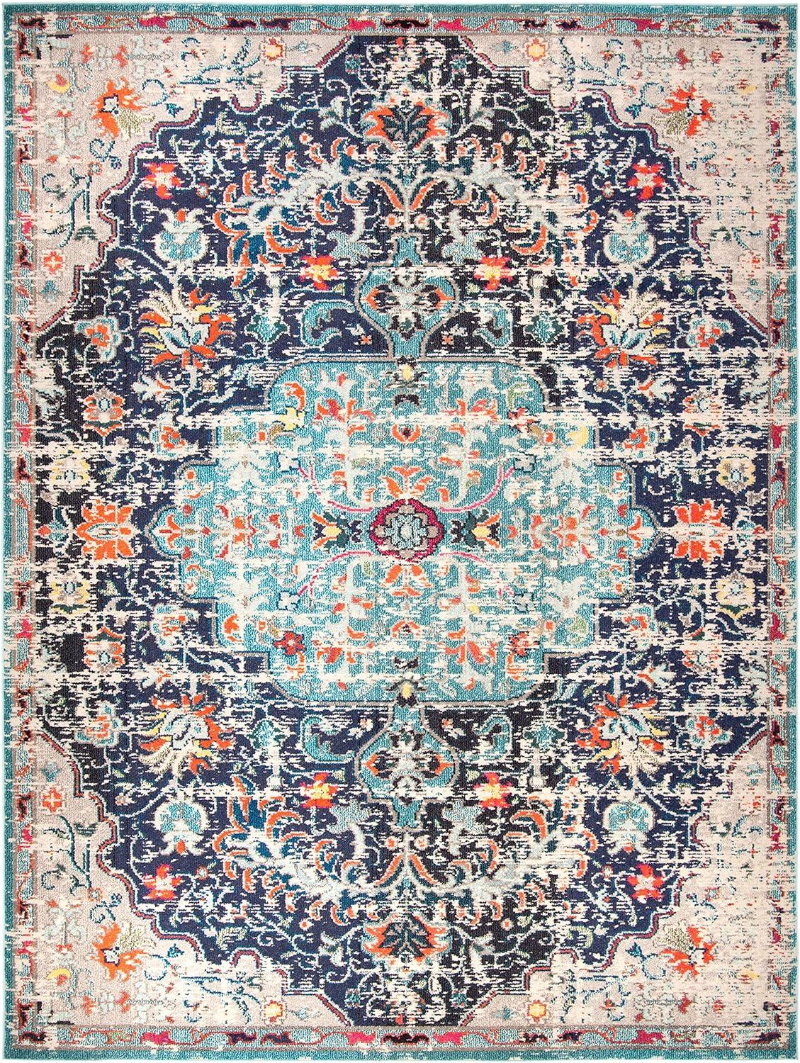 Teal Twilight Black Round Synthetic 8' Rug