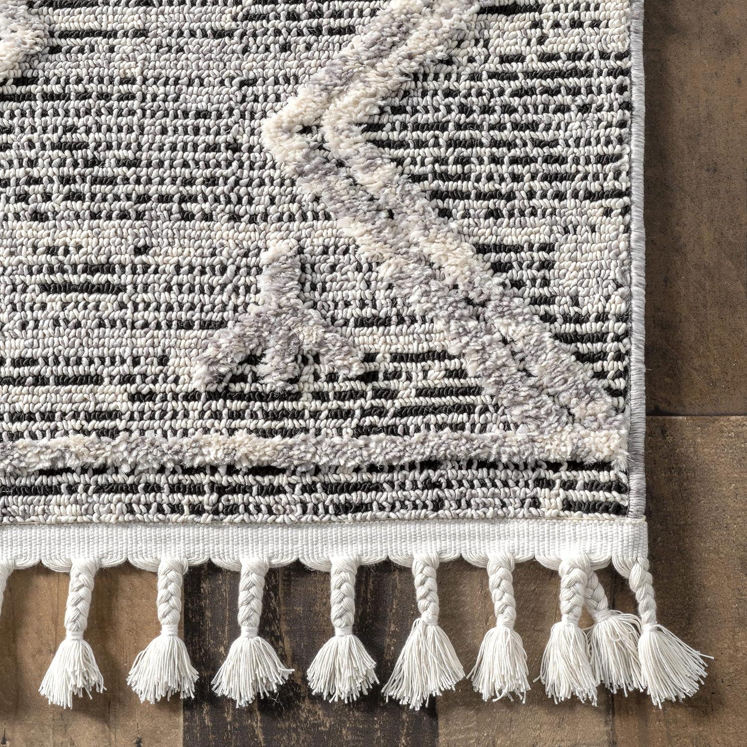 Gray Diamond Textured Tassel Area Rug, 3' x 5'