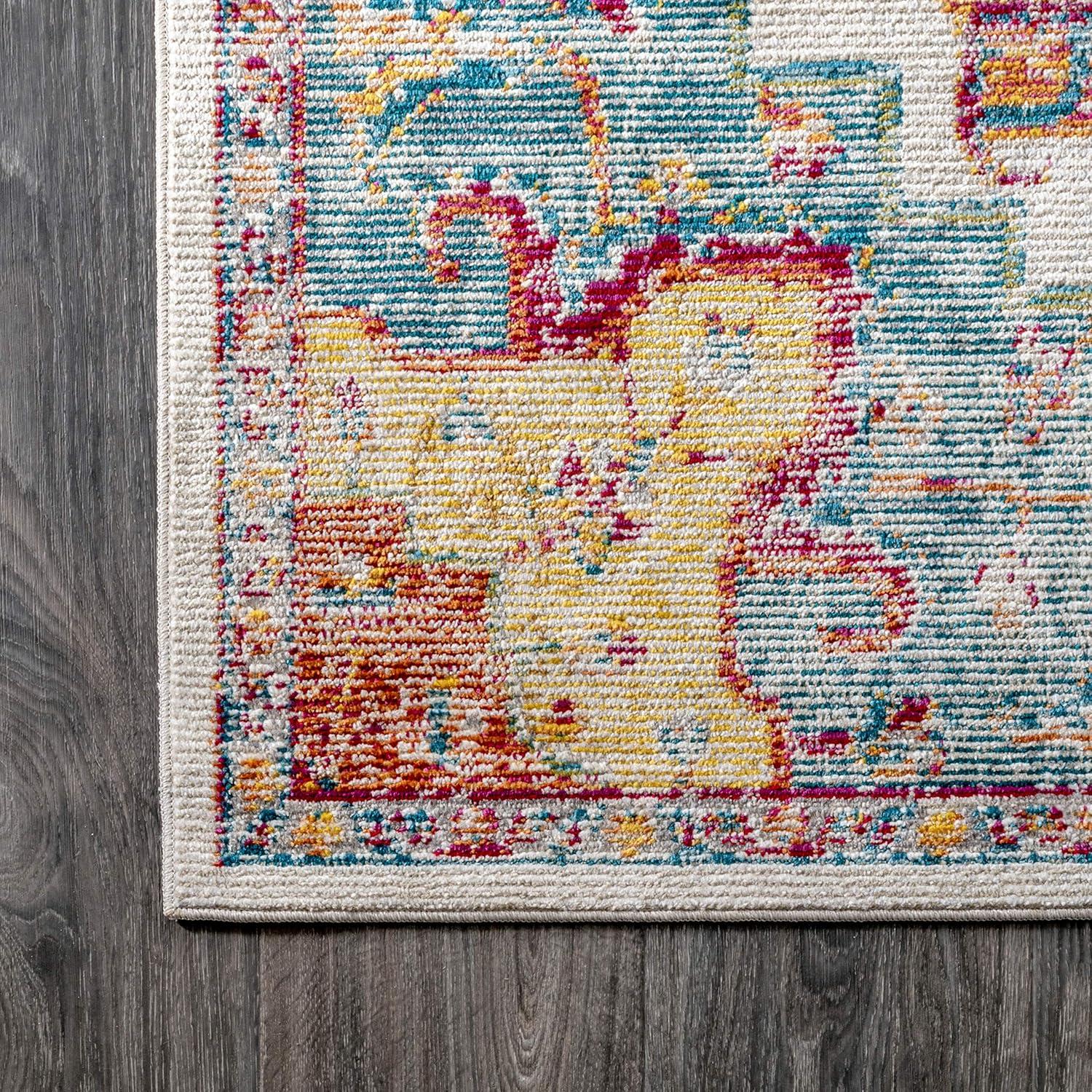 JONATHAN Y CAV100A-4 Zafra Vintage Medallion Indoor Area-Rug Bohemian Floral Rustic Easy-Cleaning High Traffic Bedroom Kitchen Living Room Non Shedding, 4 ft x 6 ft, Coral/Blue/Multi