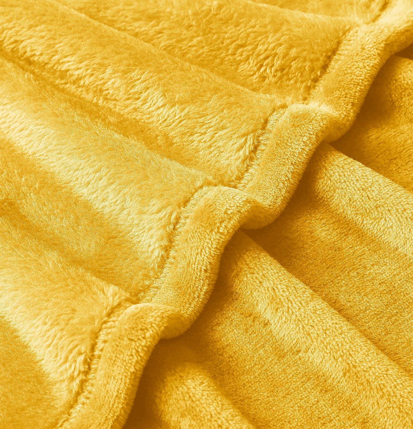 Queen Size Yellow Fleece Throw Blanket for Couch or Bed