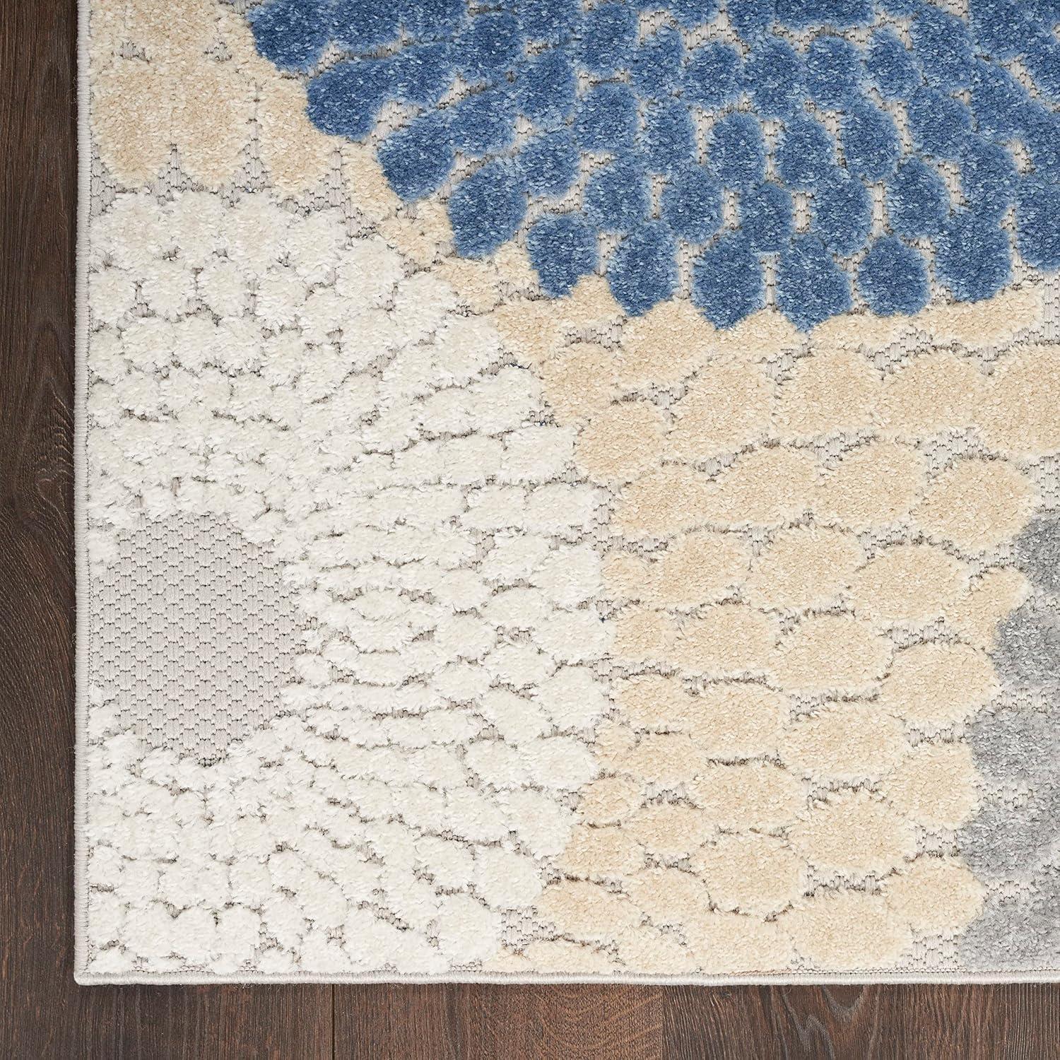 Nourison Aloha Bold Geometric Flatweave High-Low Indoor Outdoor Area Rug Blue/Grey 7'10" x 10'6"