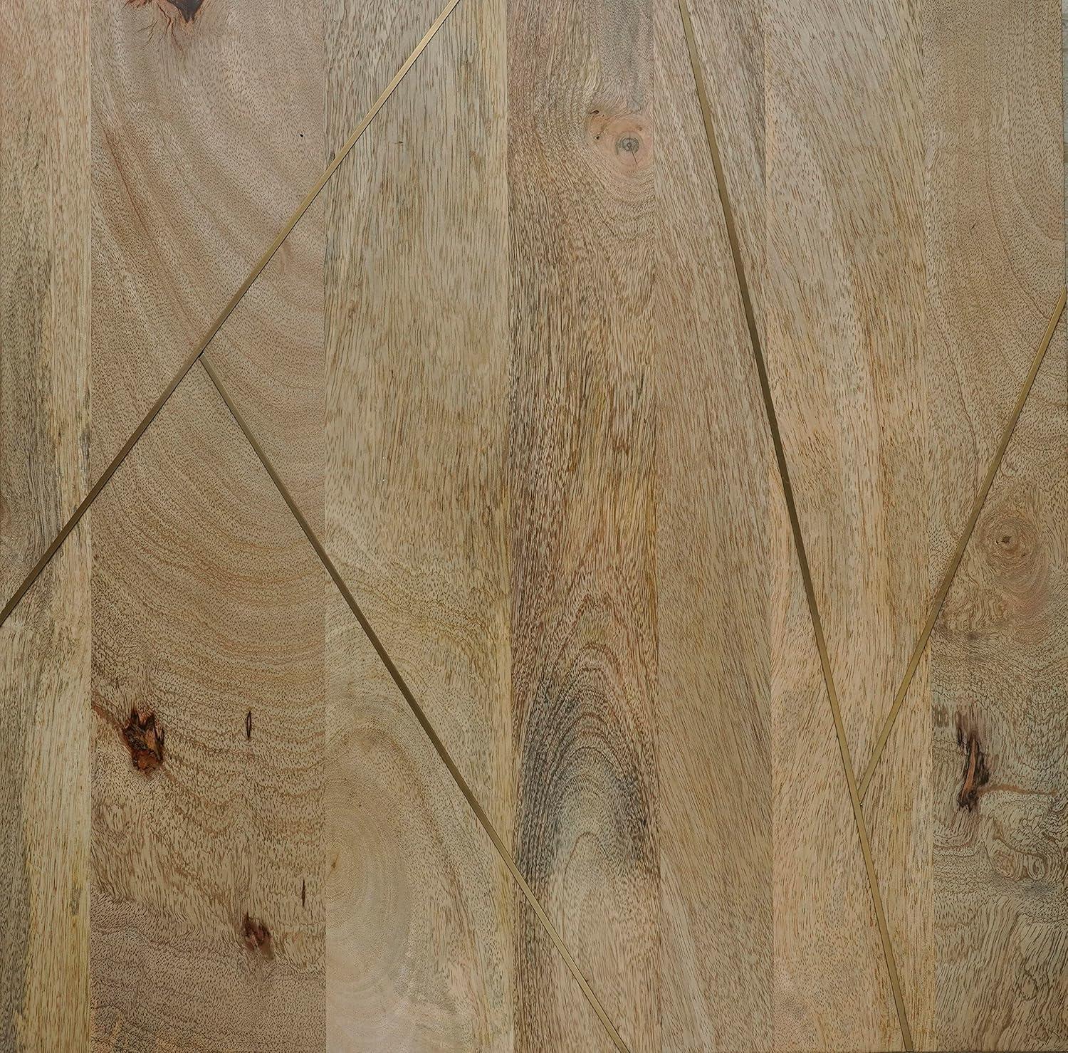 Simpli Home Jager 48"W Solid Mango Wood Contemporary Modern Lift Top Coffee Table with Hidden Storage and Geometric Brass Inlay