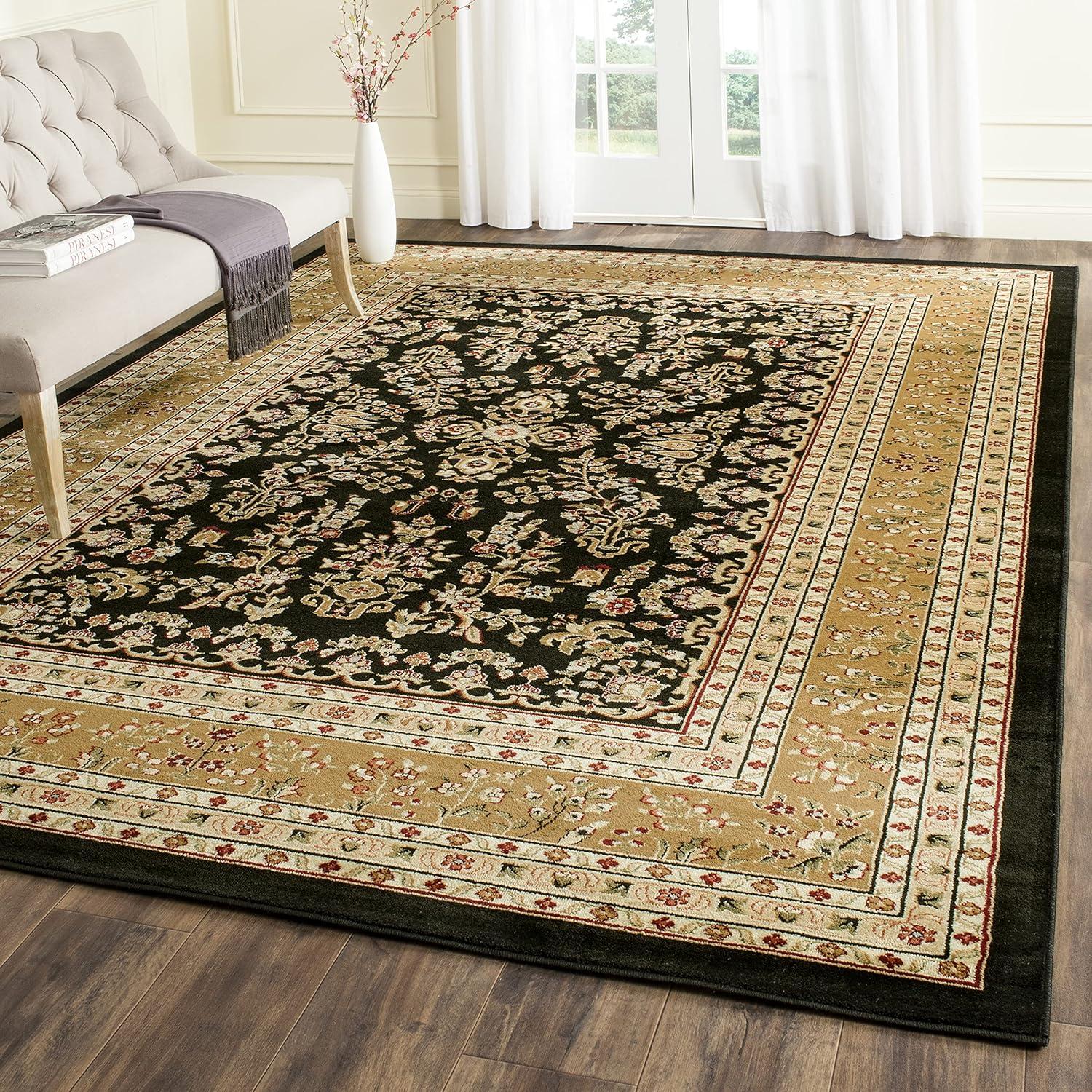 SAFAVIEH Lyndhurst Isadora Traditional Bordered Area Rug, Black/Tan, 9' x 12'