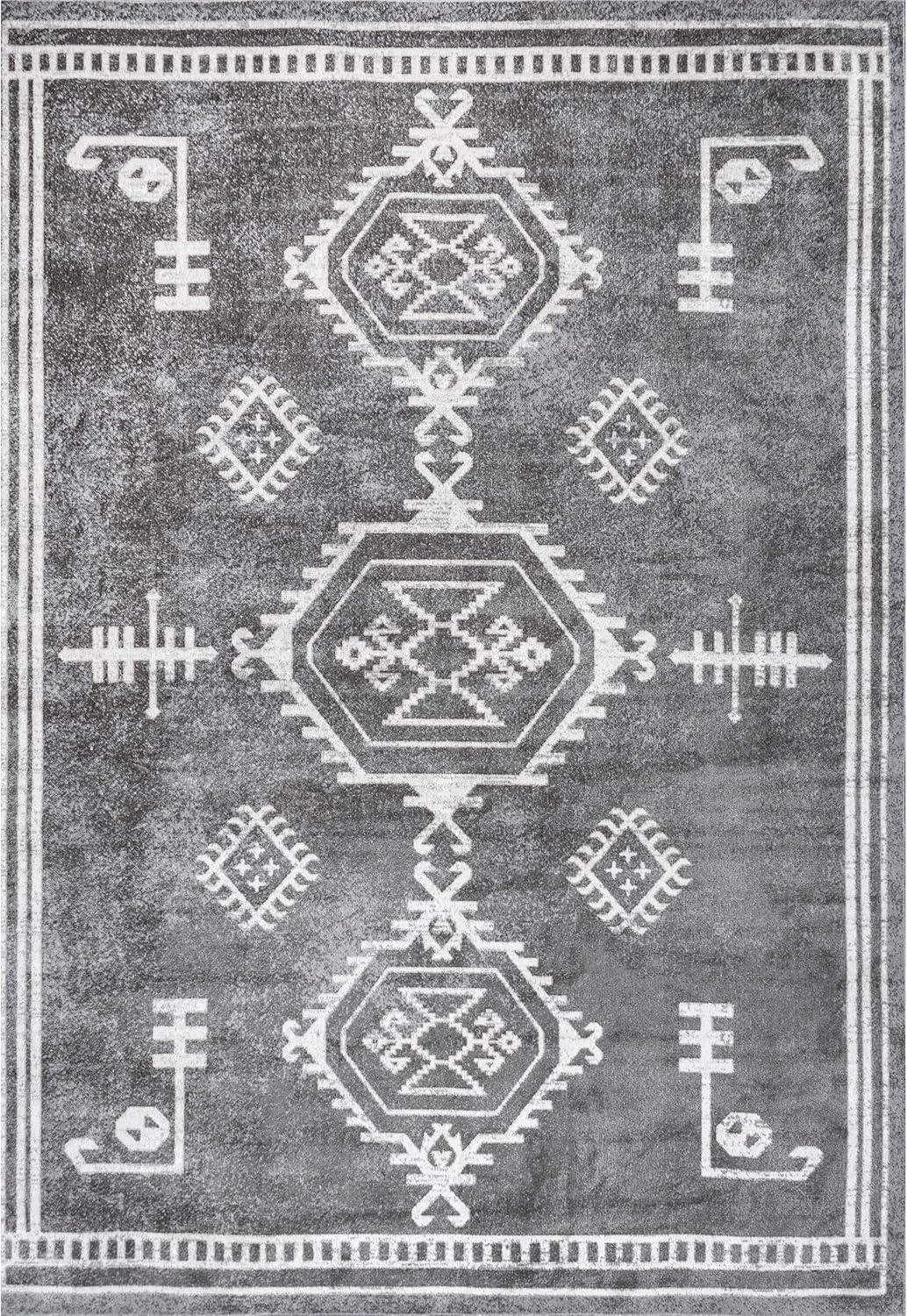 Nuloom Kyleigh Medallion 5x8 Machine Washable Indoor Area Rug for Living Room Bedroom Dining Room Kitchen, Dark Grey/Ivory